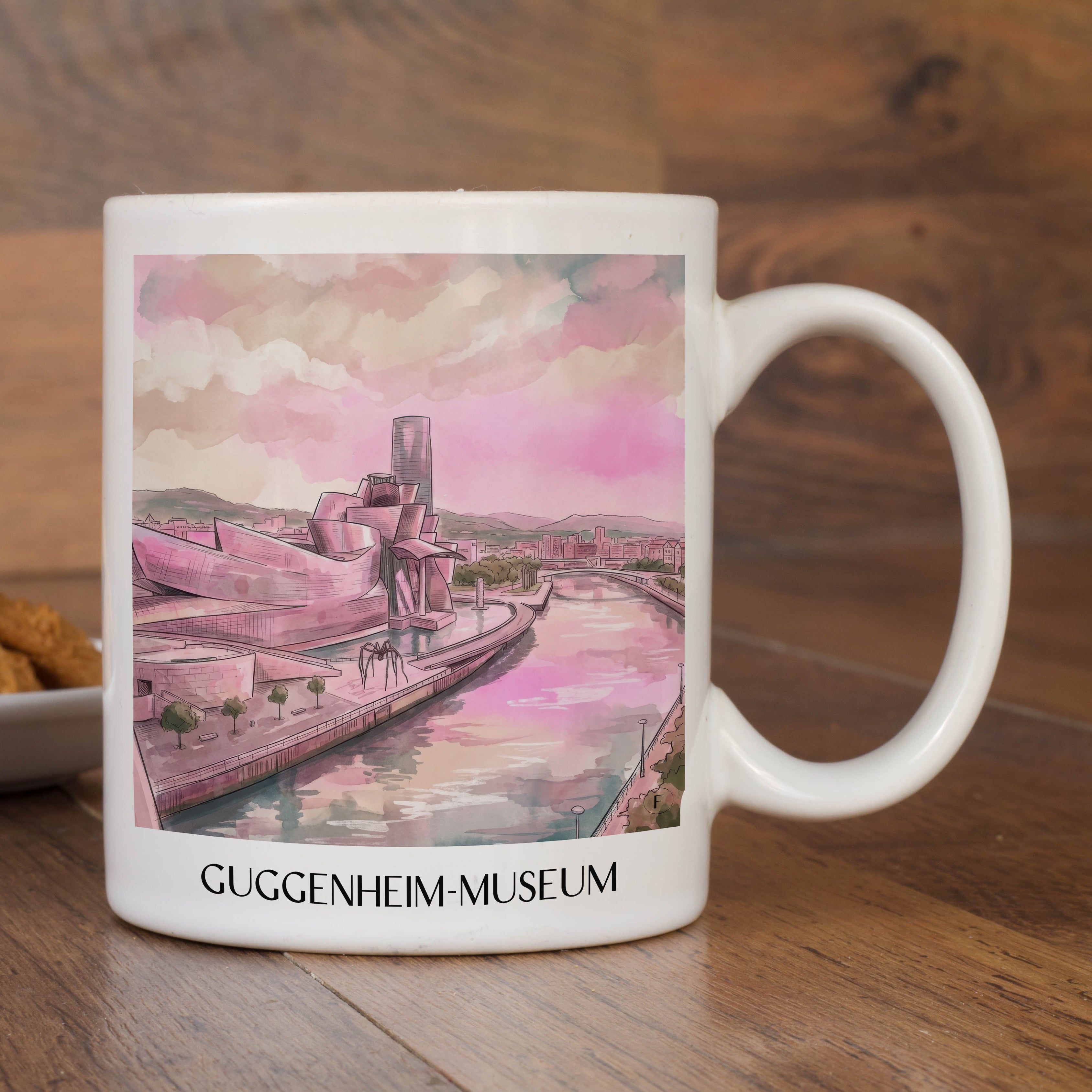 guggenheim-museum-bilbao-spanien-kaffeebecher-aquarell-pink-rosa
