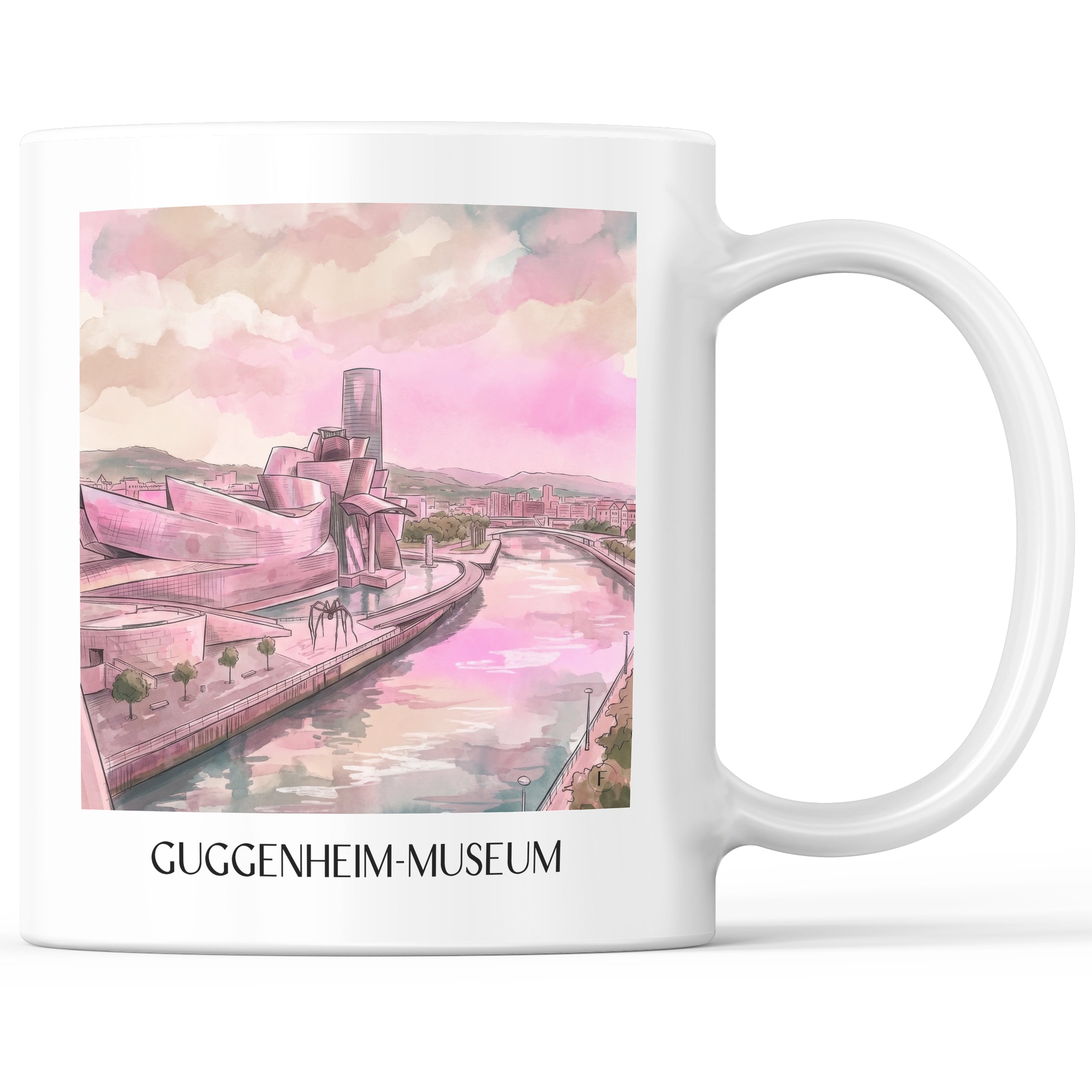 Guggenheim-Museum Kaffeebecher - Bilbao - Spanien Becher - Kaffeetasse im Aquarell Pink Stil - favplace