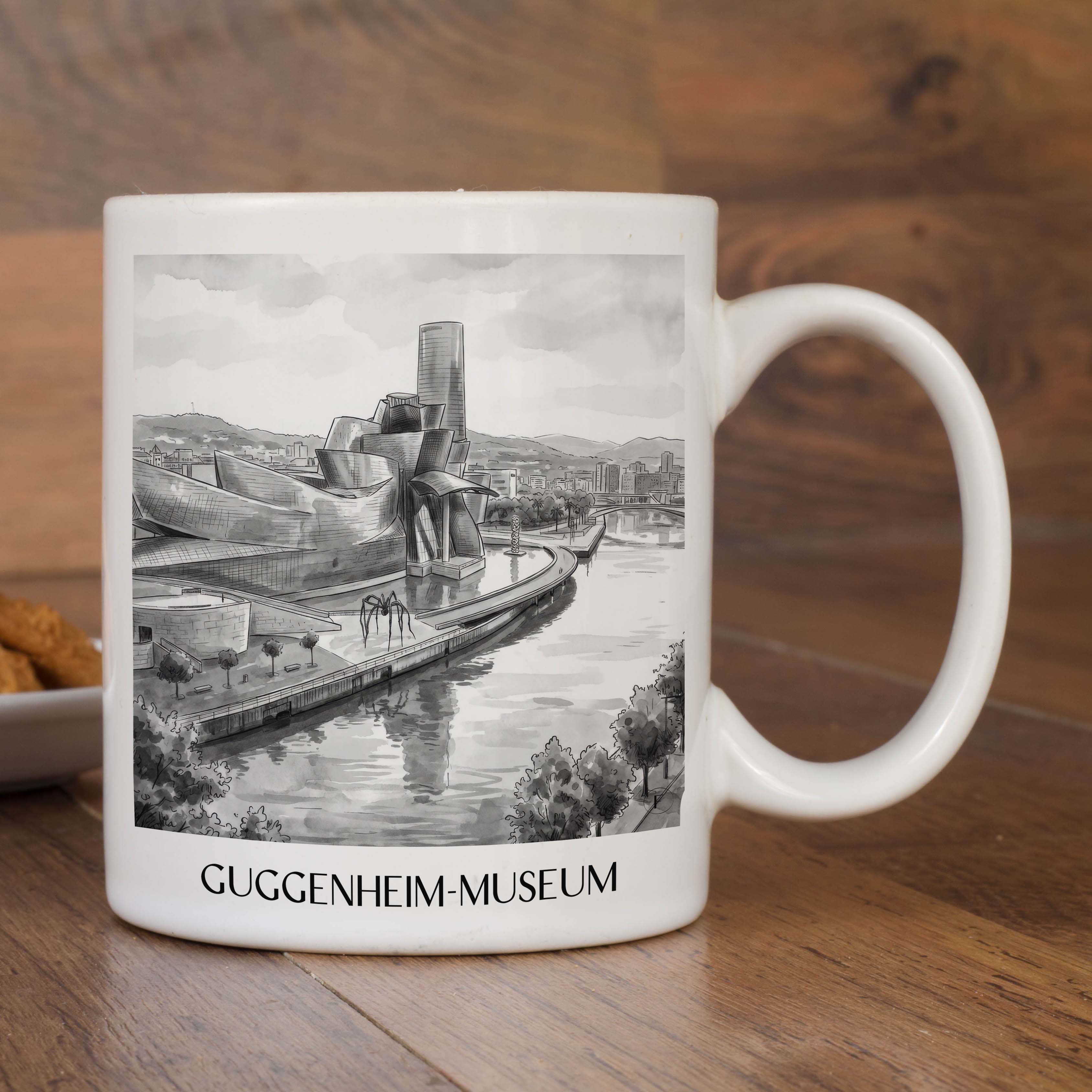 guggenheim-museum-bilbao-spanien-kaffeebecher-aquarell-schwarz-weiss