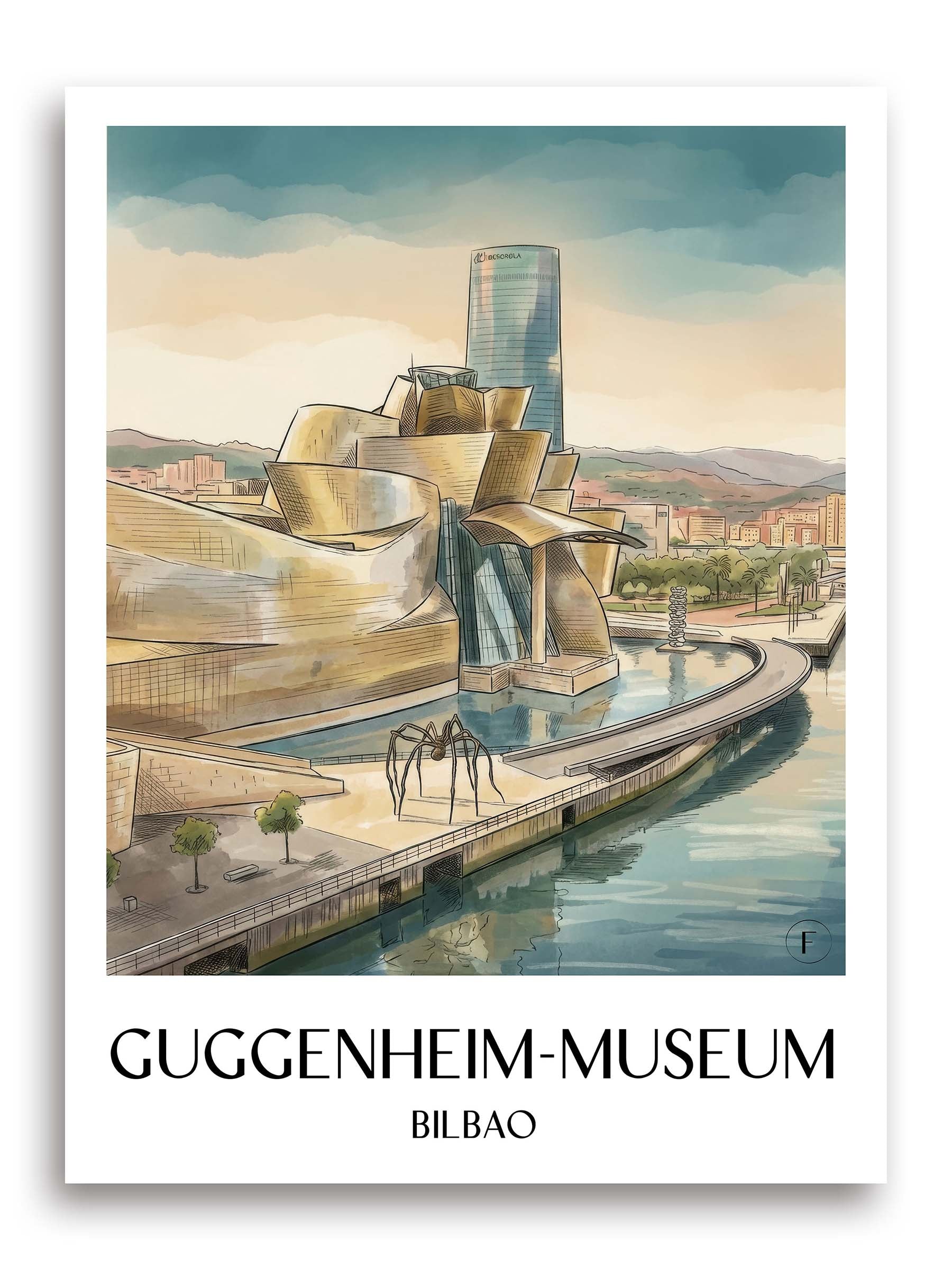Guggenheim-Museum Poster - Bilbao - Spanien Kunstdruck - Aquarell von A4 bis A1 - favplace