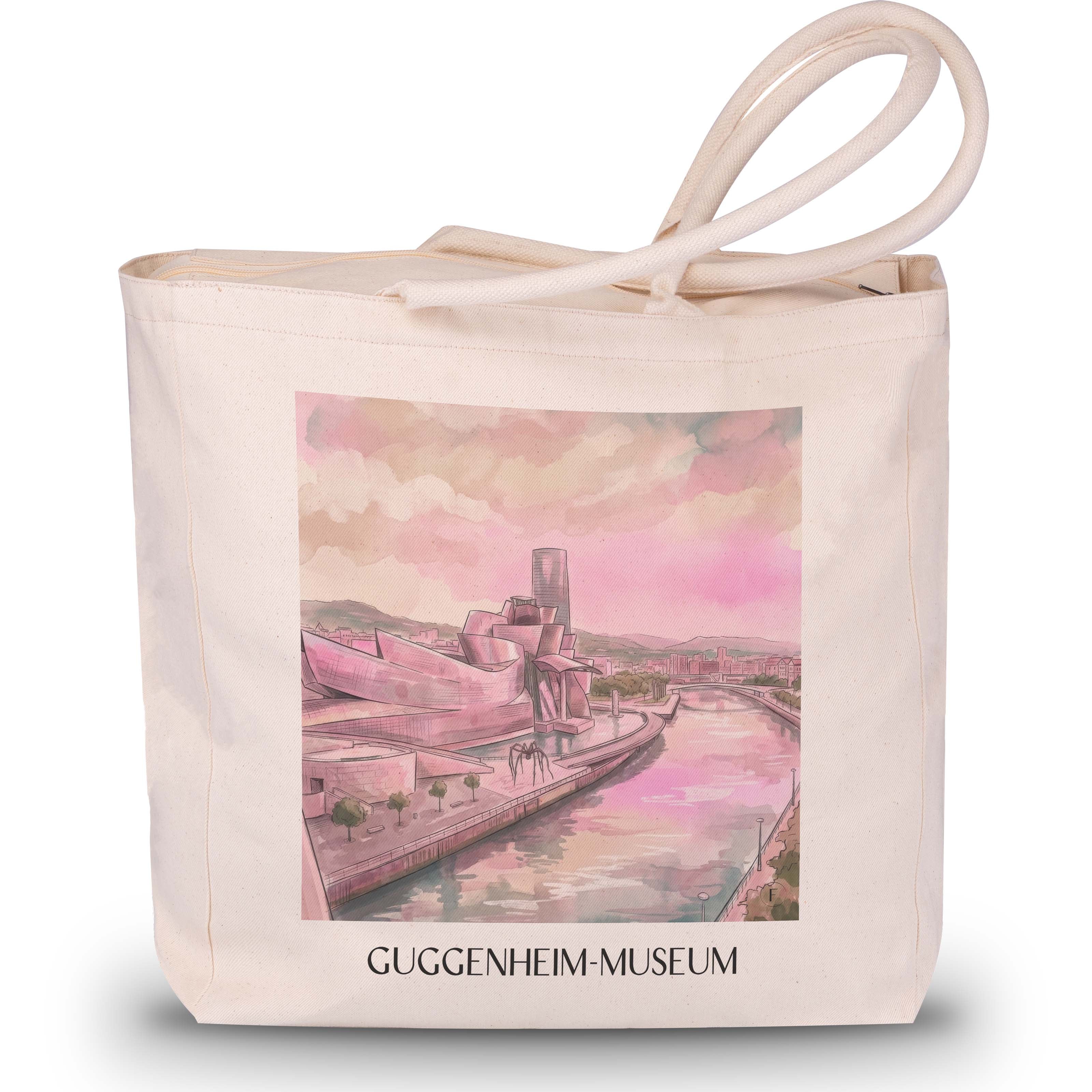 guggenheim-museum-bilbao-spanien-einkaufstasche-aquarell-pink-rosa