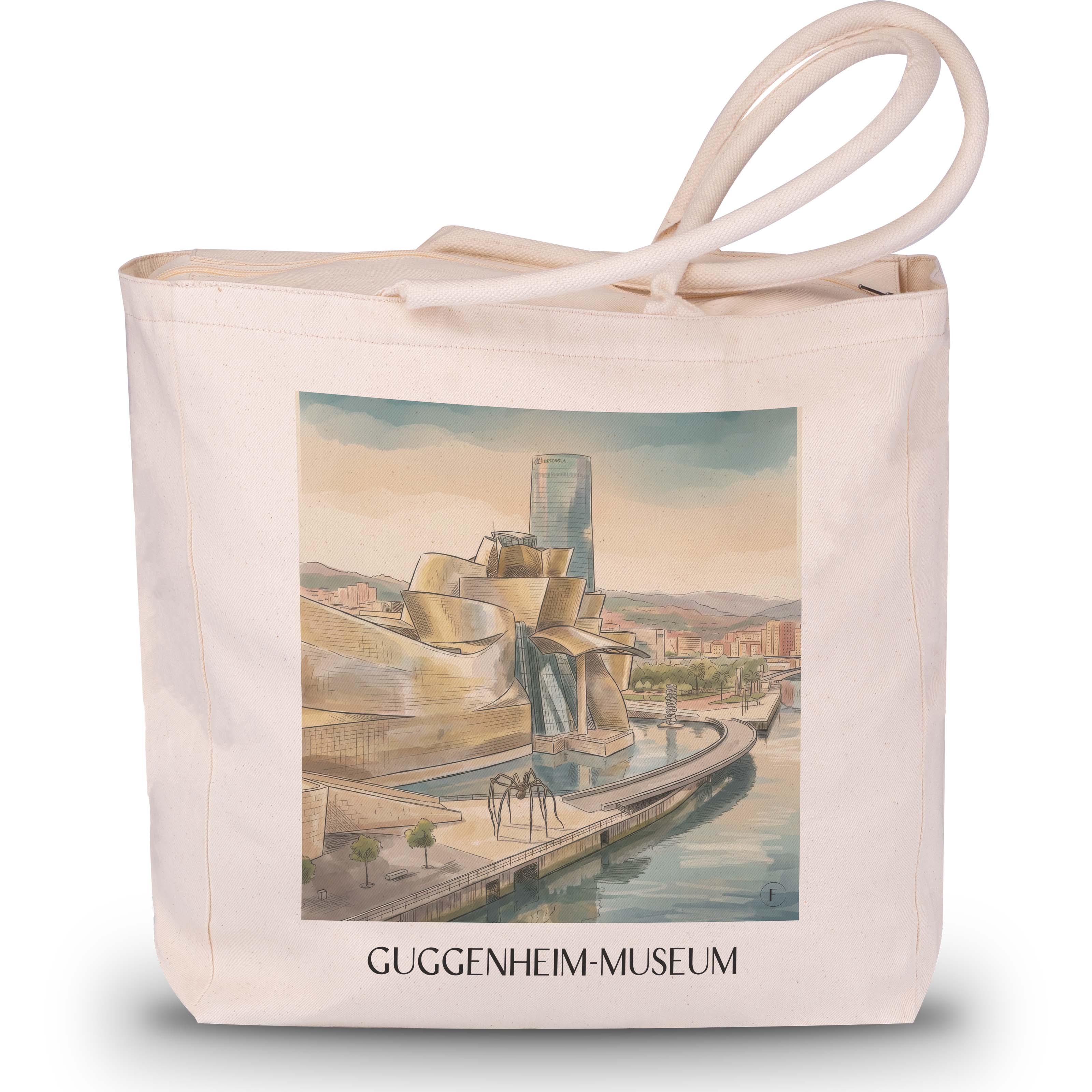 guggenheim-museum-bilbao-spanien-einkaufstasche-aquarell