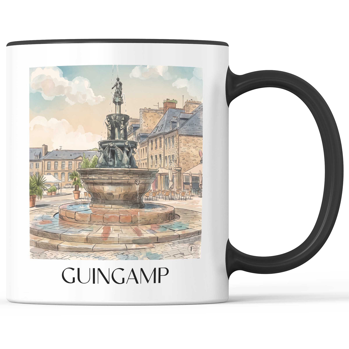 Guingamp Kaffeebecher - Côtes-d'Armor - Frankreich Becher - Kaffeetasse im Aquarell Stil