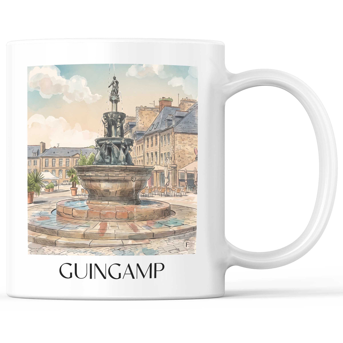 Guingamp Kaffeebecher - Côtes-d'Armor - Frankreich Becher - Kaffeetasse im Aquarell Stil