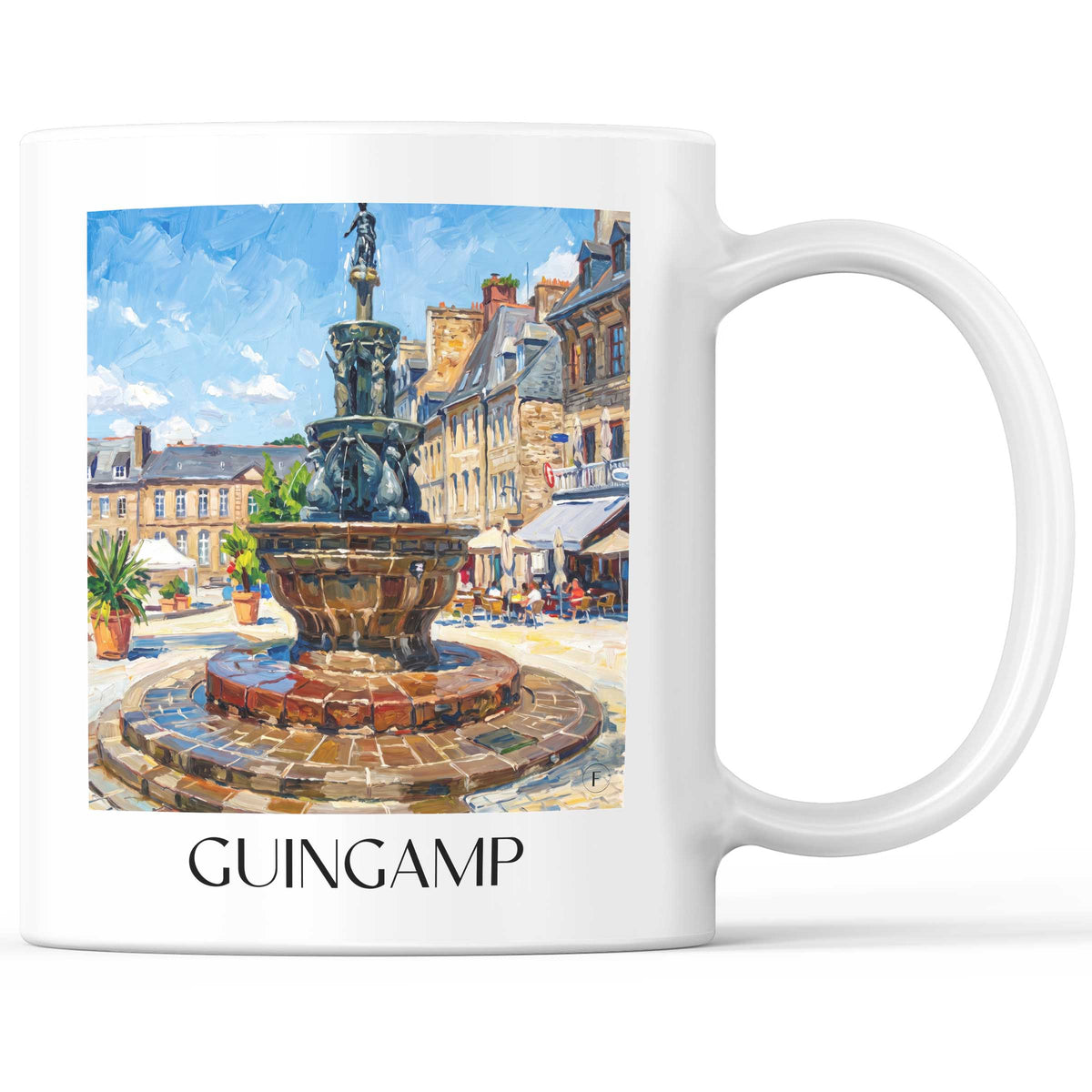 Guingamp Kaffeebecher - Côtes-d'Armor - Frankreich Becher - Kaffeetasse im Ölgemälde Stil