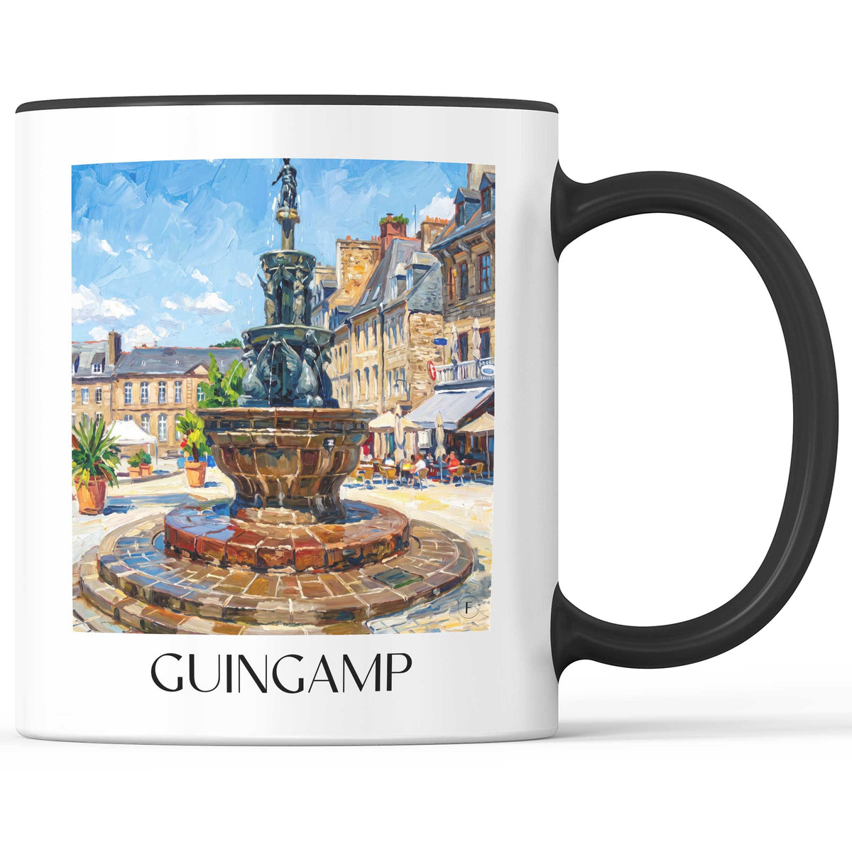 Guingamp Kaffeebecher - Côtes-d'Armor - Frankreich Becher - Kaffeetasse im Ölgemälde Stil