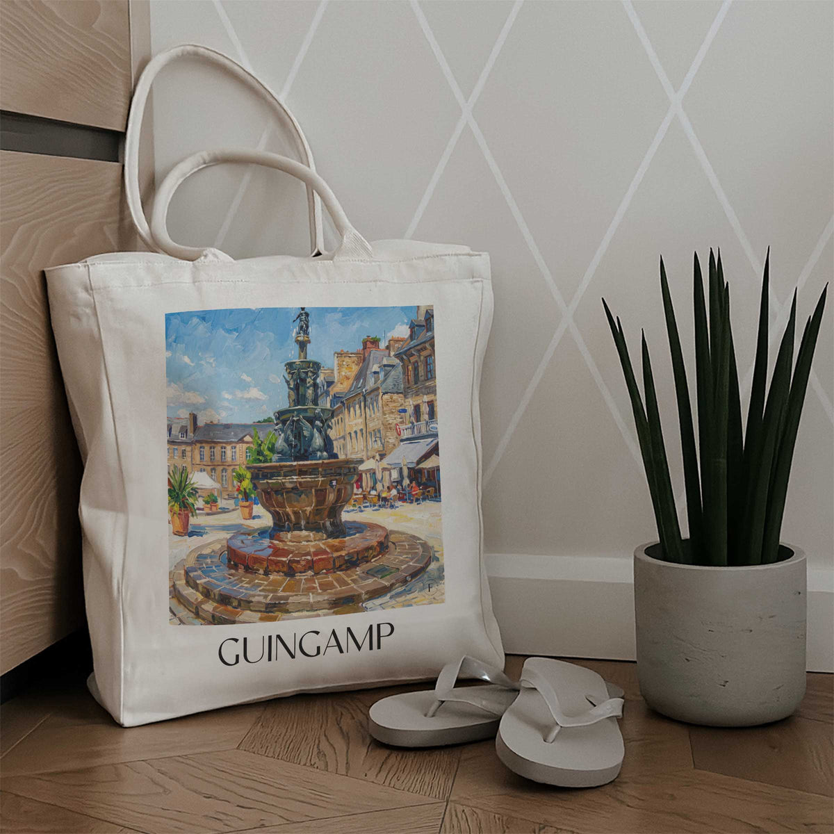 guingamp-côtes-d'armor-frankreich-einkaufstasche-oil-painting-oelgemaelde