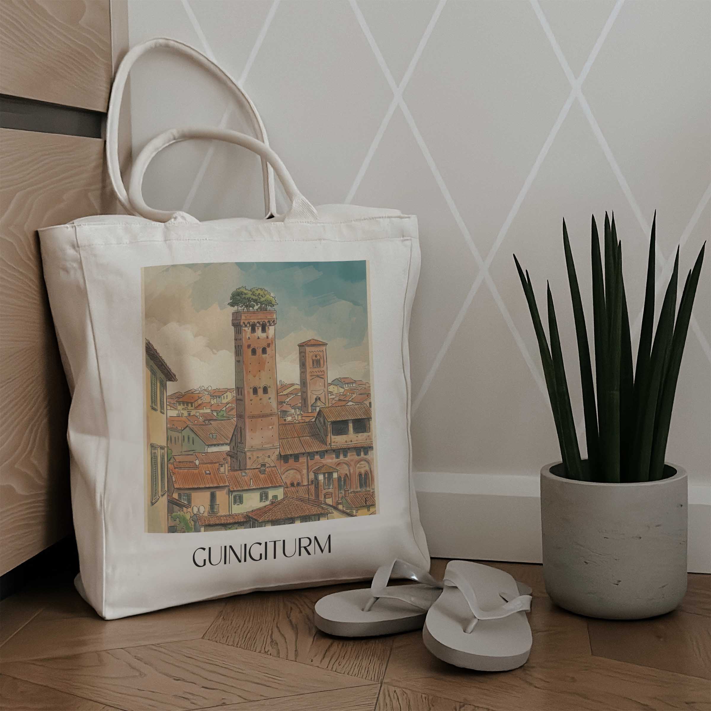 guinigiturm-lucca-italien-einkaufstasche-aquarell