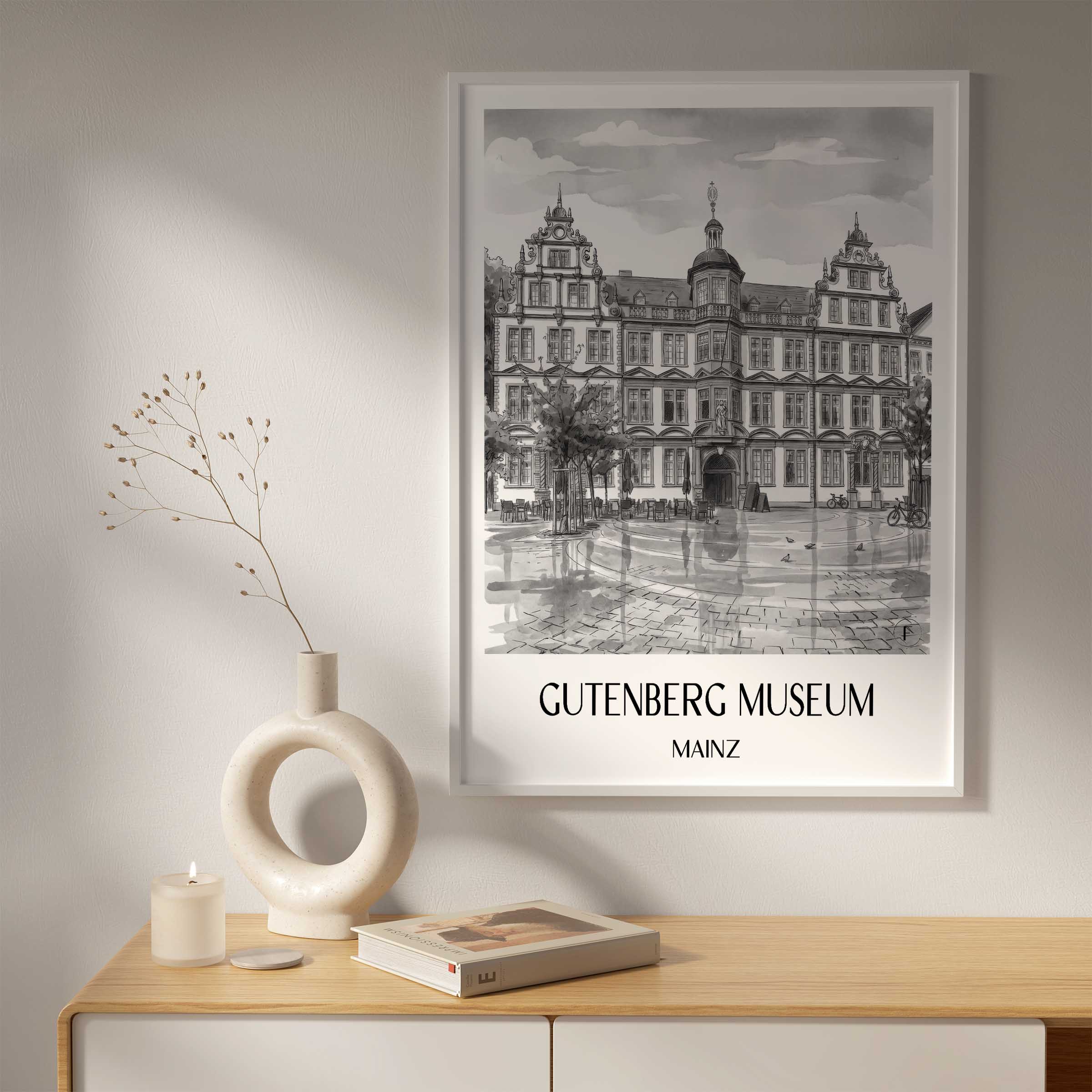 gutenberg-museum-mainz-deutschland-poster-aquarell-schwarz-weiss