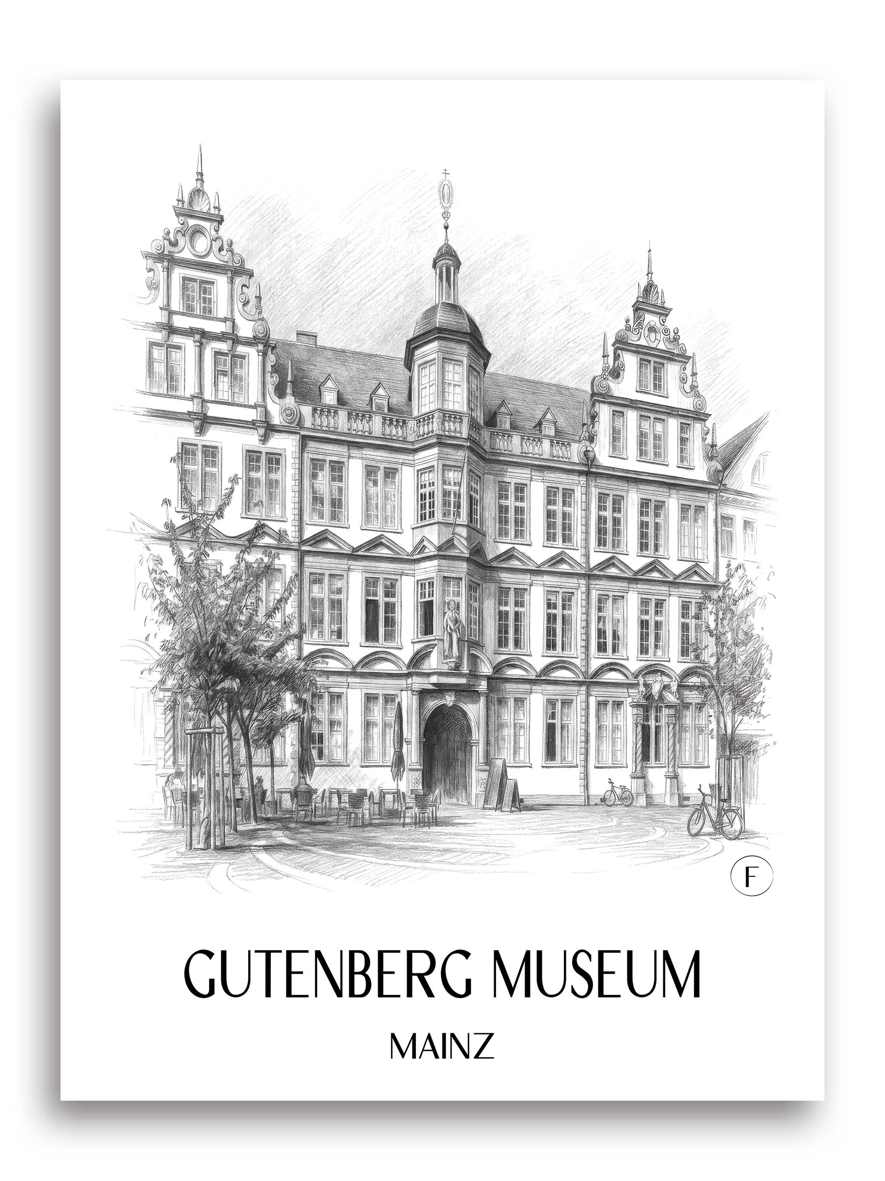 Gutenberg Museum Poster - Mainz - Deutschland Kunstdruck - Zeichnung von A4 bis A1