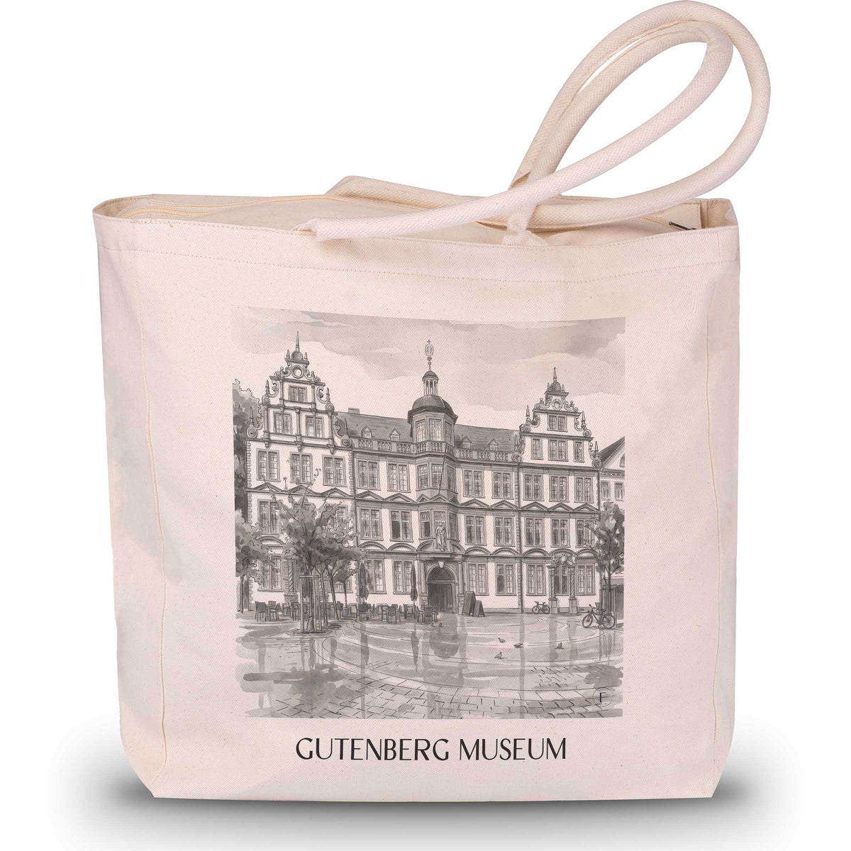 Gutenberg Museum Shopping Tasche - Mainz - Deutschland Tote Bag - Einkaufstasche im Aquarell Schwarz-Weiß Stil - favplace