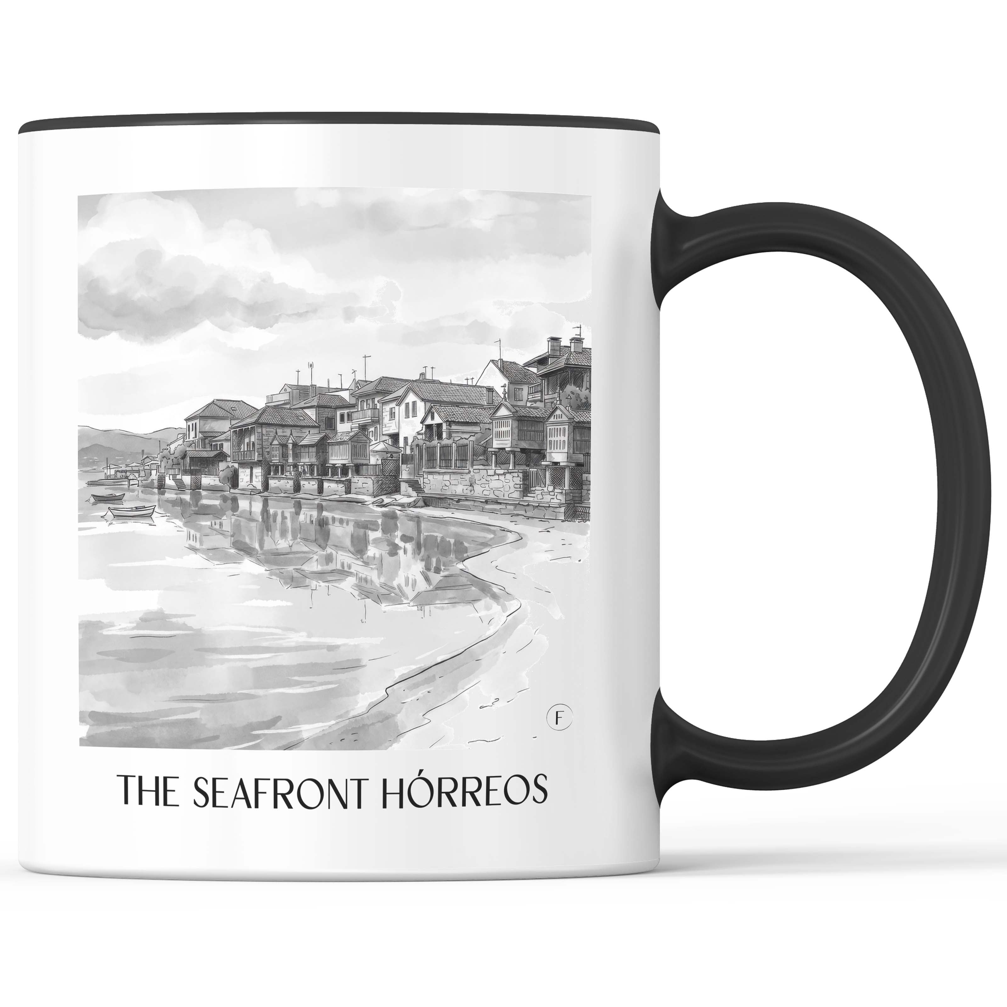 Hórreos de Combarro Kaffeebecher - Spanien - Spanien Becher - Kaffeetasse im Aquarell Schwarz-Weiß Stil - favplace