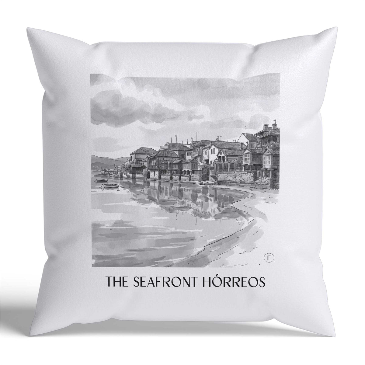 Hórreos de Combarro Kissenhülle - Zierkissen Bezug - Spanien - Spanien Kissen bzw. Kissenbezug im Aquarell Schwarz-Weiß Stil - favplace