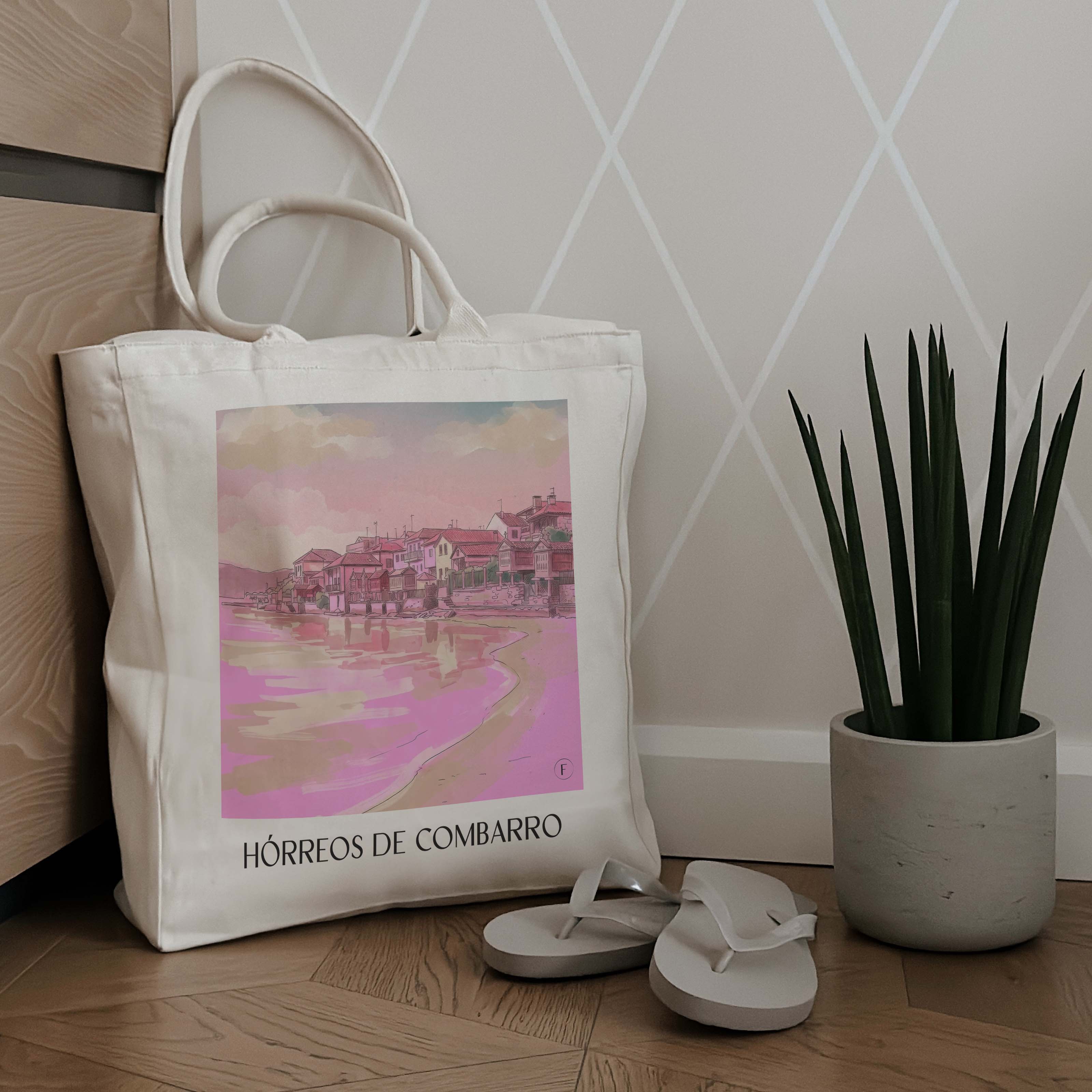 hórreos-de-combarro-spanien-spanien-einkaufstasche-aquarell-pink-rosa