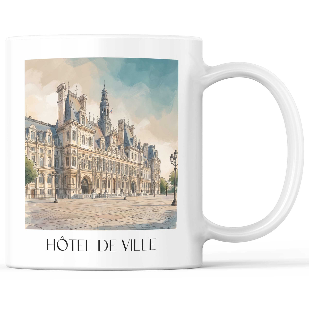 Hôtel de Ville Kaffeebecher - Paris - Frankreich Becher - Kaffeetasse im Aquarell Stil