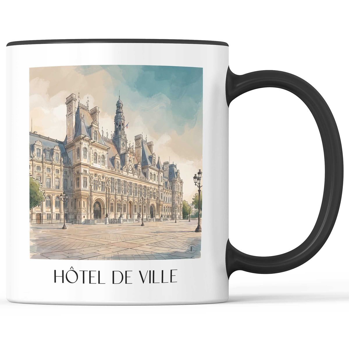 Hôtel de Ville Kaffeebecher - Paris - Frankreich Becher - Kaffeetasse im Aquarell Stil