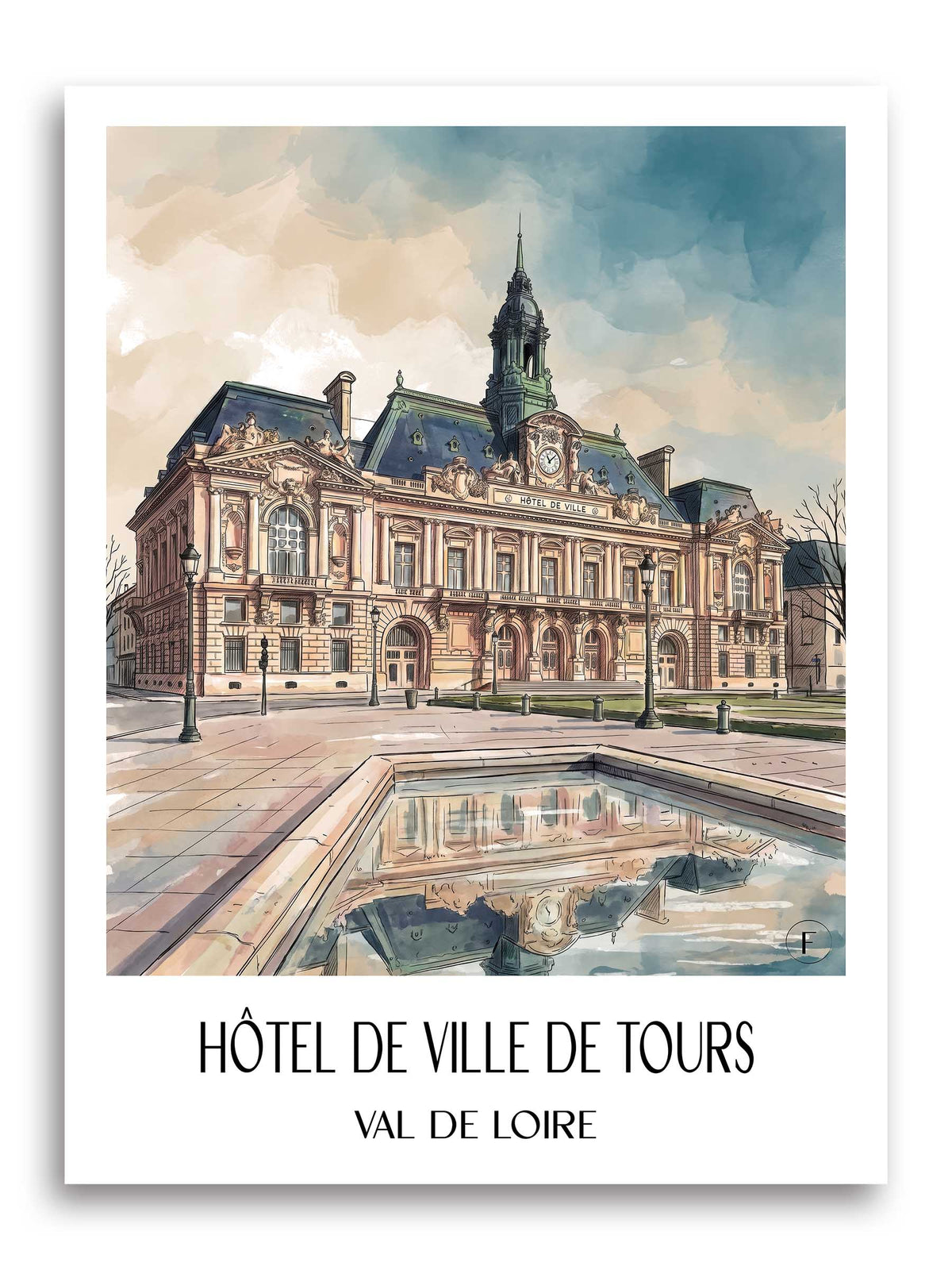 hôtel-de-ville-de-tours-val-de-loire-frankreich-poster-aquarell