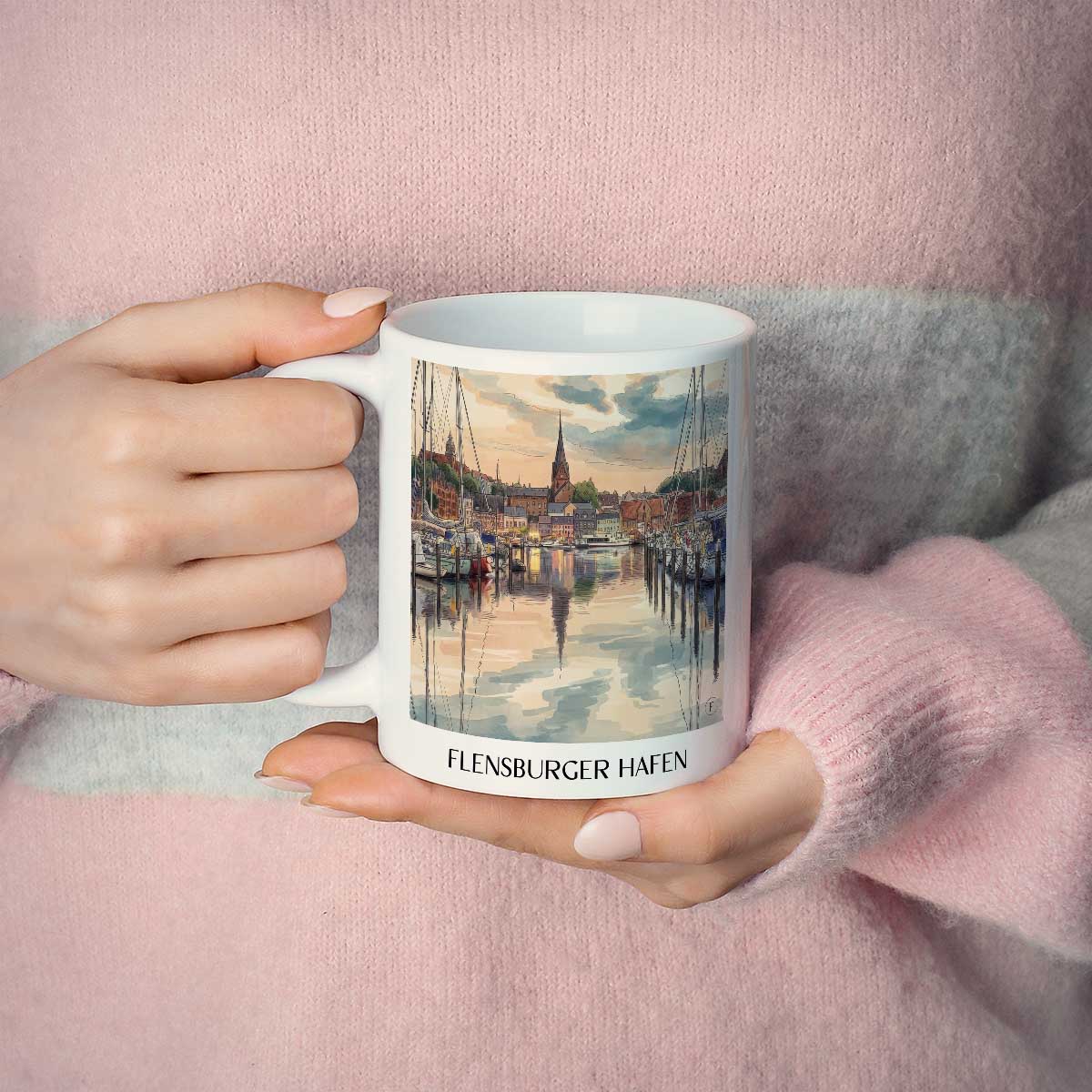 hafen-flensburg-deutschland-kaffeebecher-aquarell