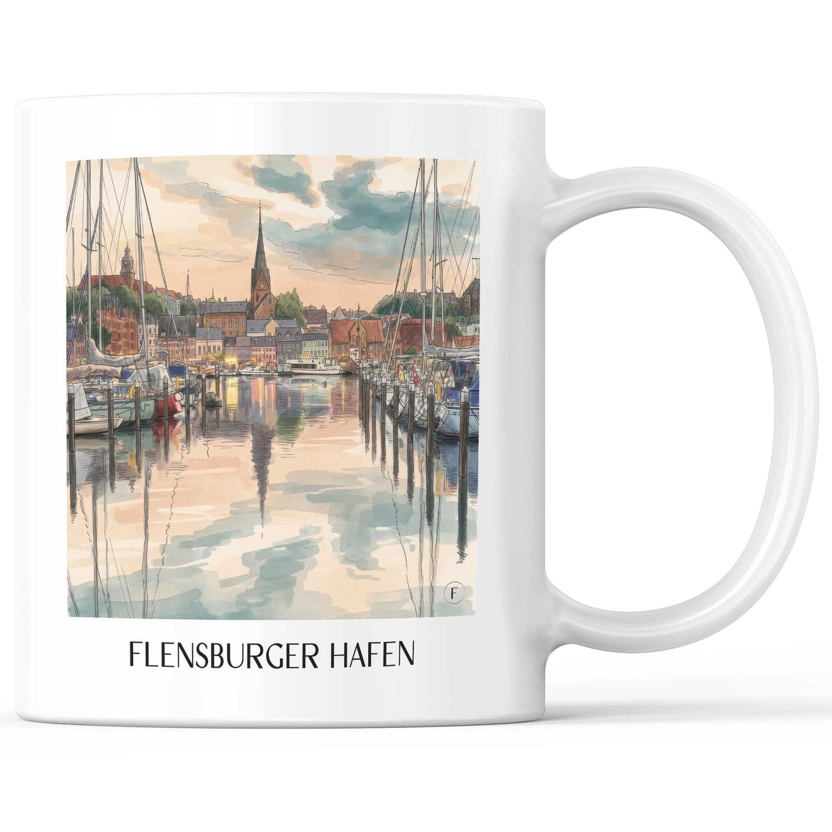 Hafen Kaffeebecher - Flensburg - Deutschland Becher - Kaffeetasse im Aquarell Stil - favplace