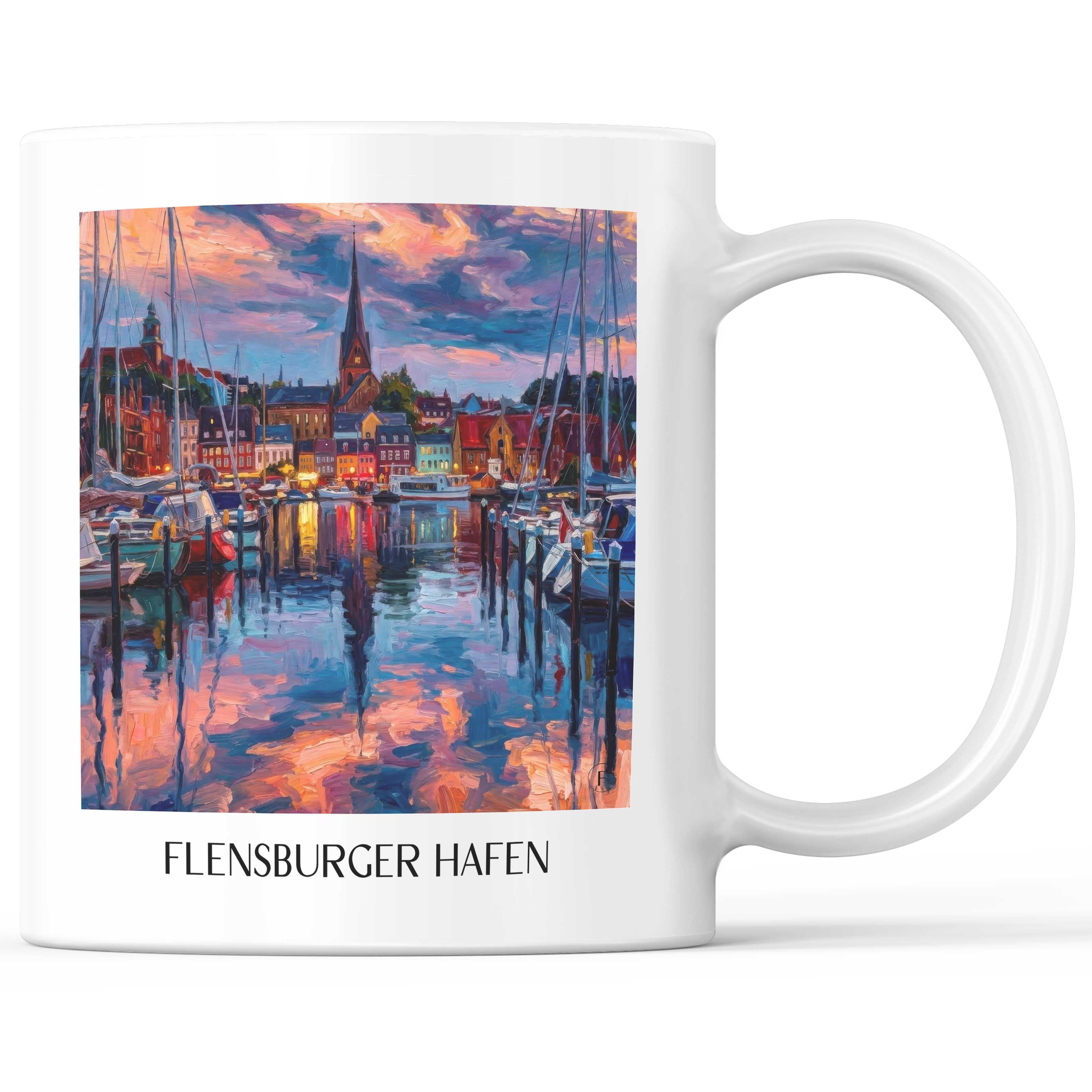 Hafen Kaffeebecher - Flensburg - Deutschland Becher - Kaffeetasse im Ölgemälde Stil - favplace