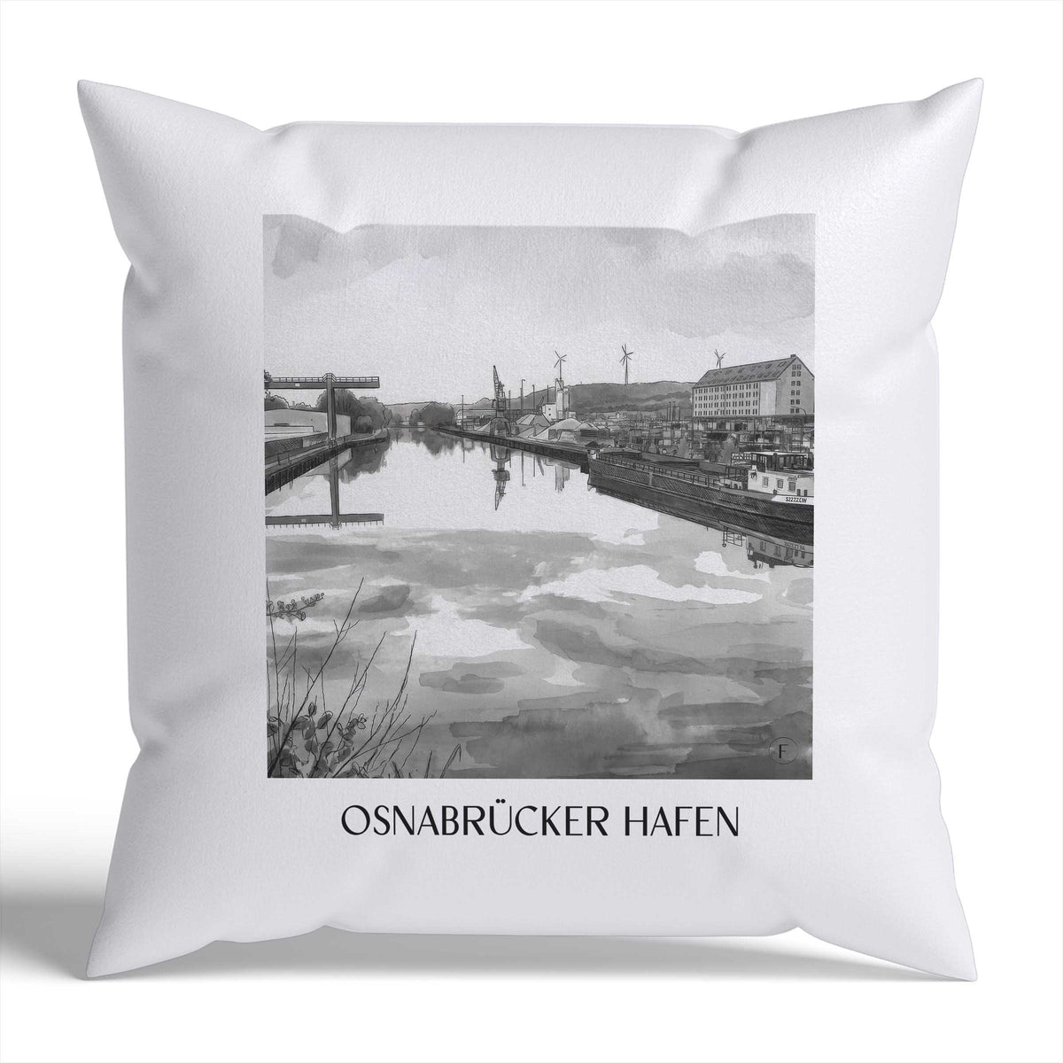 hafen-osnabrück-deutschland-kissenbezug-aquarell-schwarz-weiss