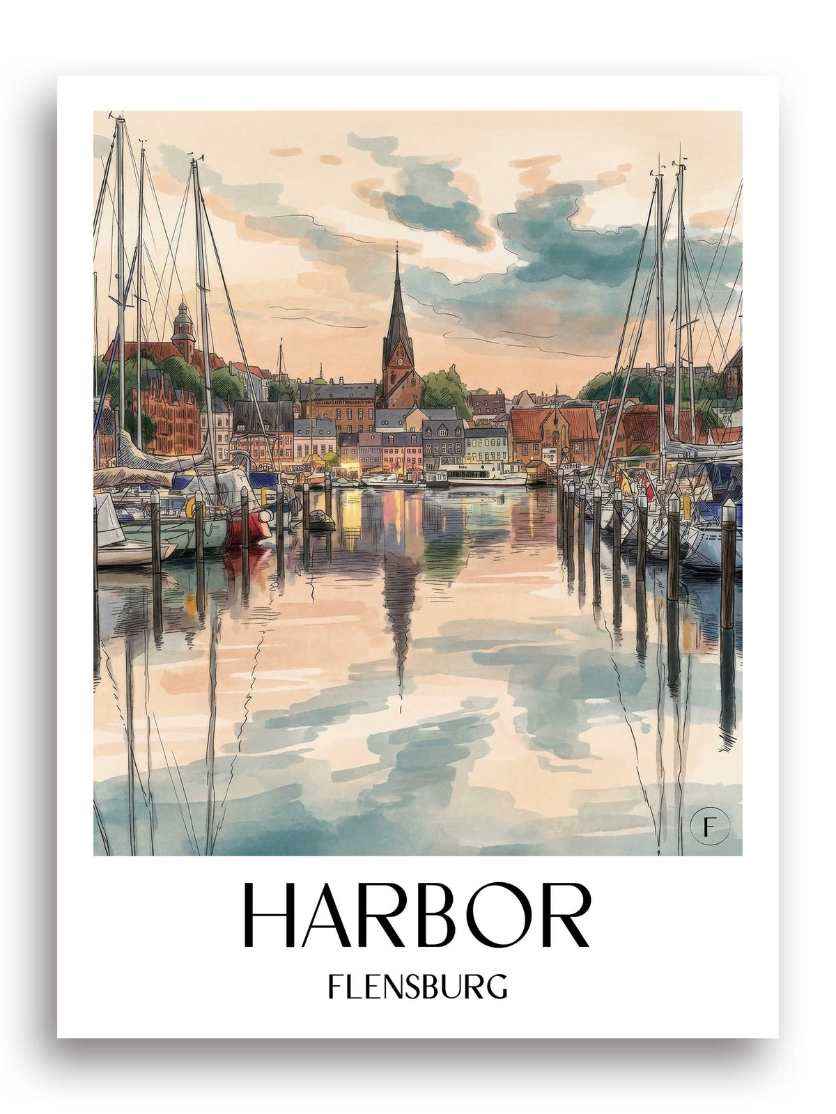 Hafen Poster - Flensburg - Deutschland Kunstdruck - Aquarell von A4 bis A1 - favplace