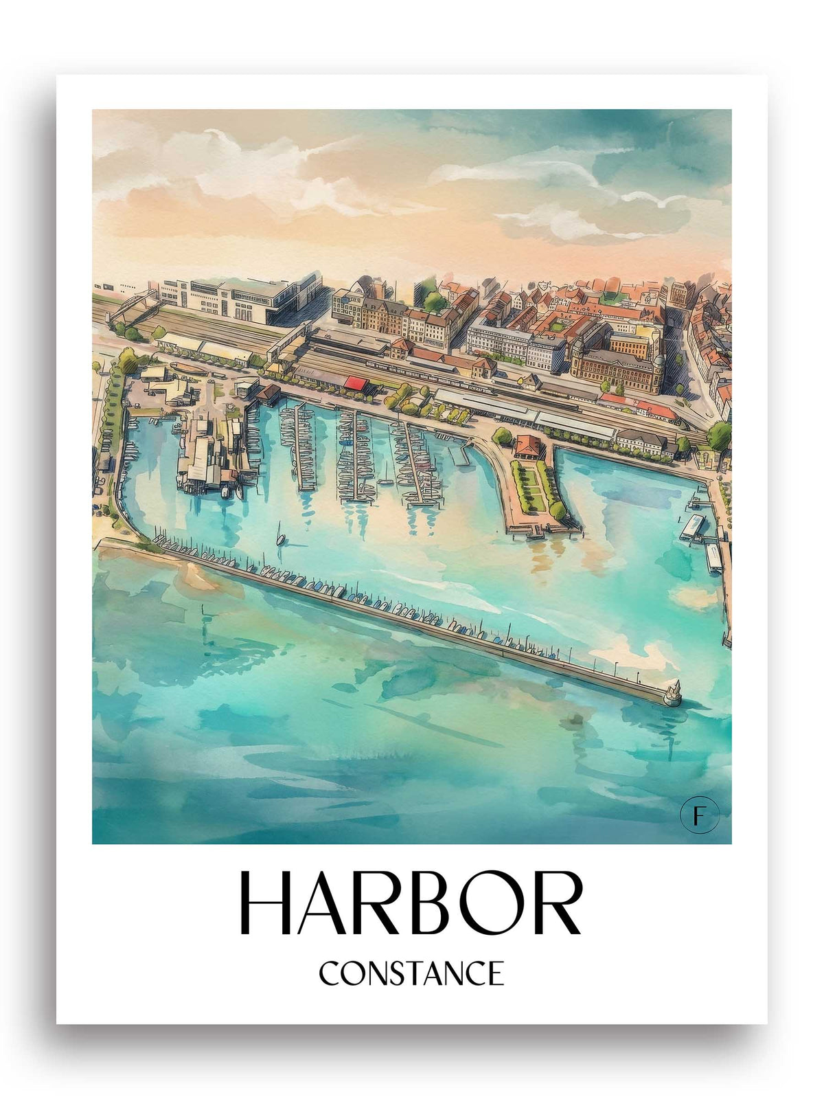 Hafen Poster - Konstanz - Deutschland Kunstdruck - Aquarell von A4 bis A1 - favplace
