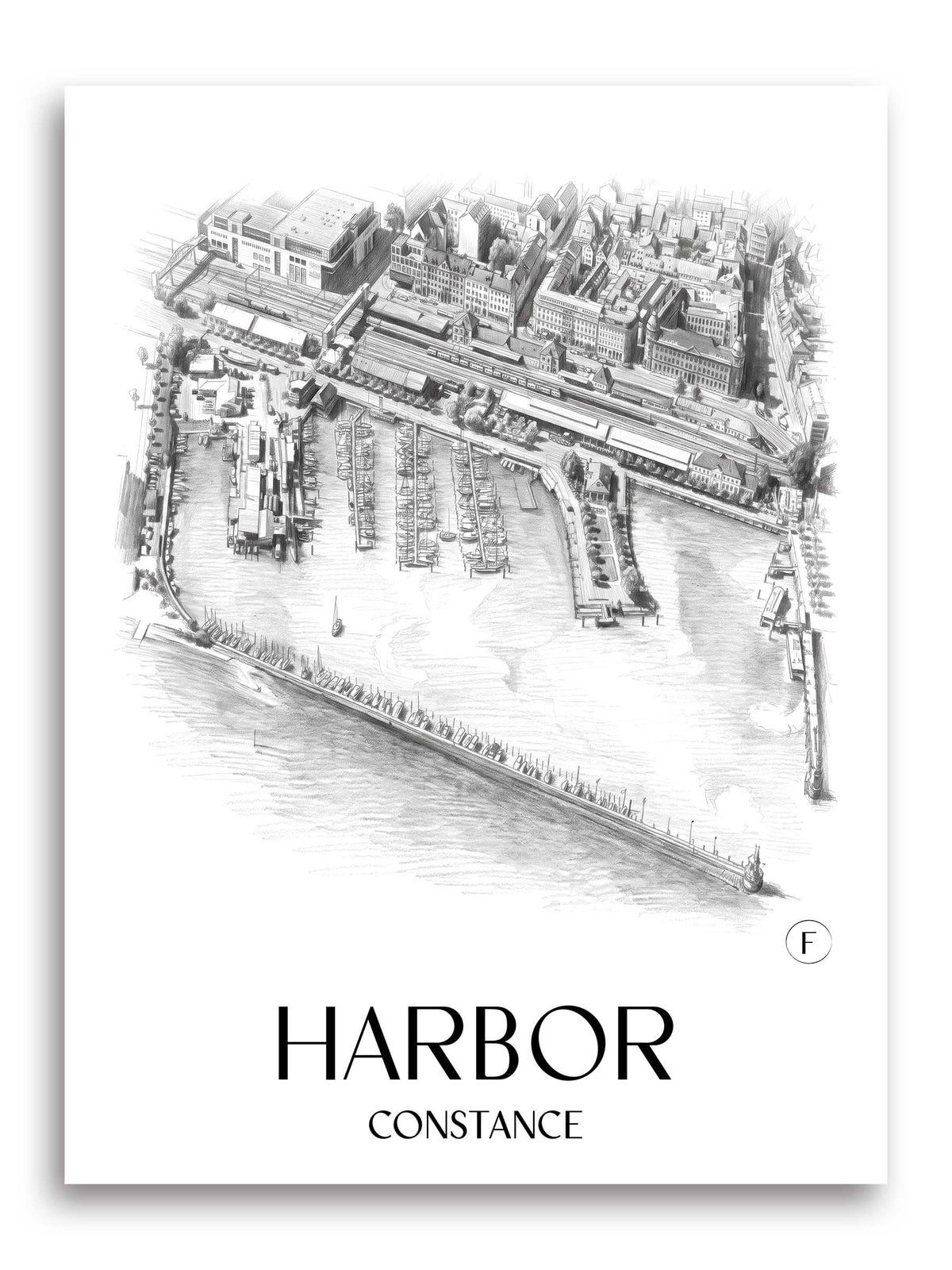 Hafen Poster - Konstanz - Deutschland Kunstdruck - Zeichnung von A4 bis A1 - favplace