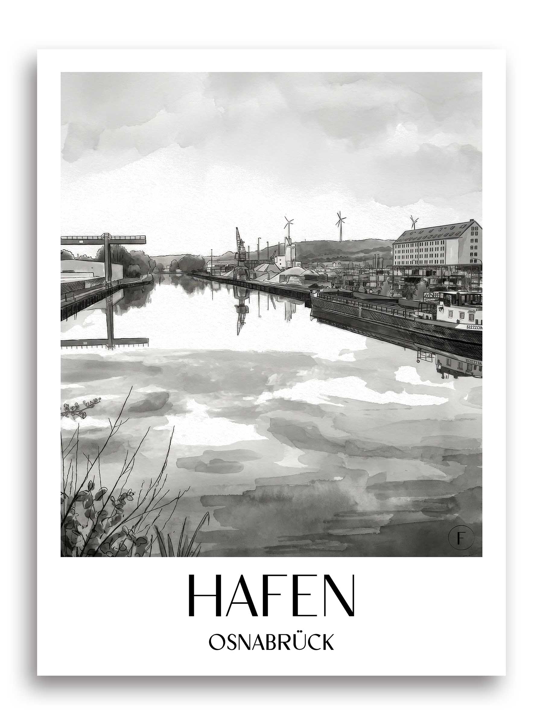 hafen-osnabrück-deutschland-poster-aquarell-schwarz-weiss