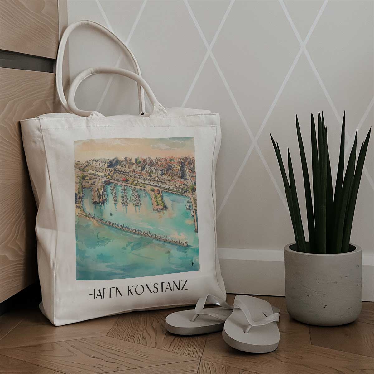 hafen-konstanz-deutschland-einkaufstasche-aquarell