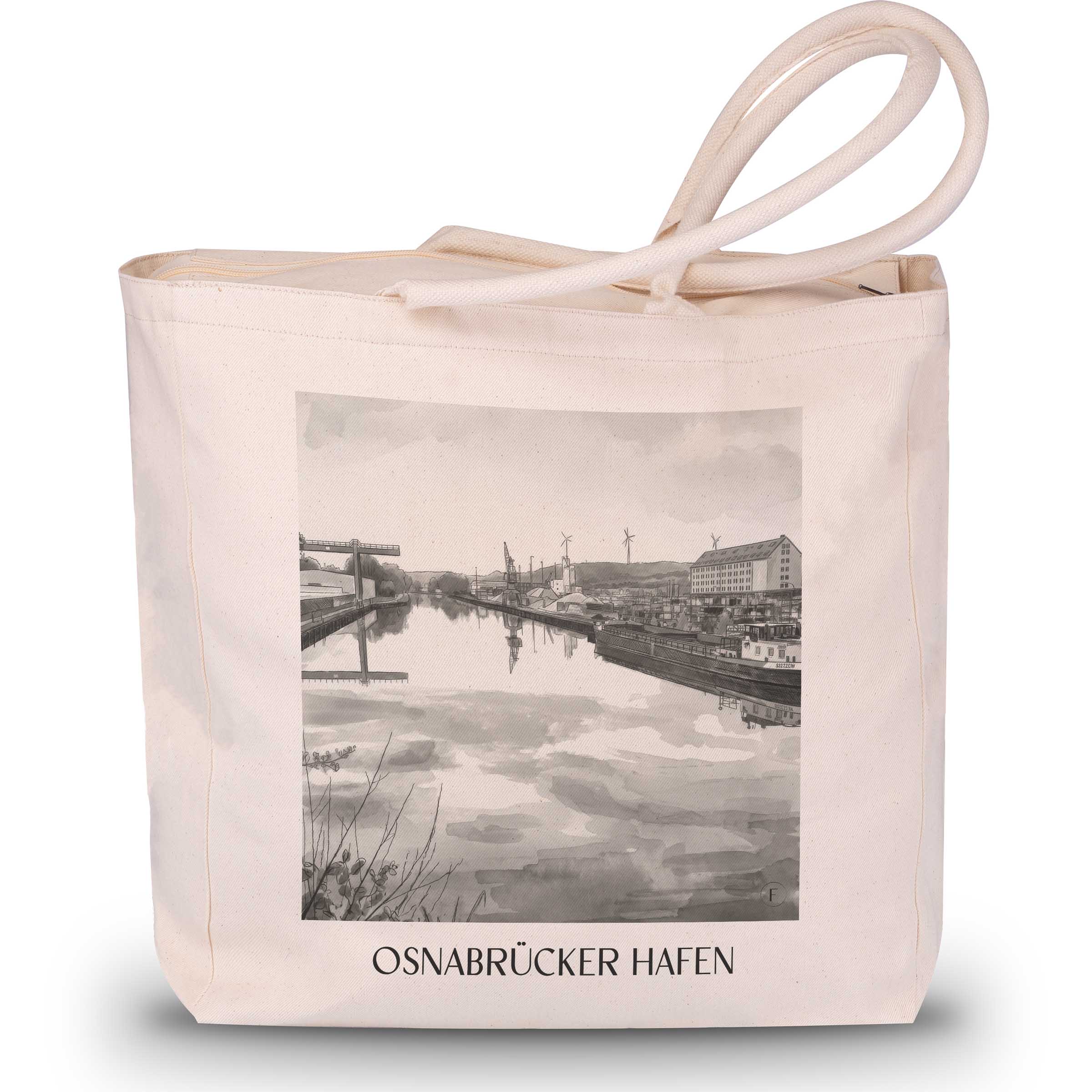 hafen-osnabrück-deutschland-einkaufstasche-aquarell-schwarz-weiss