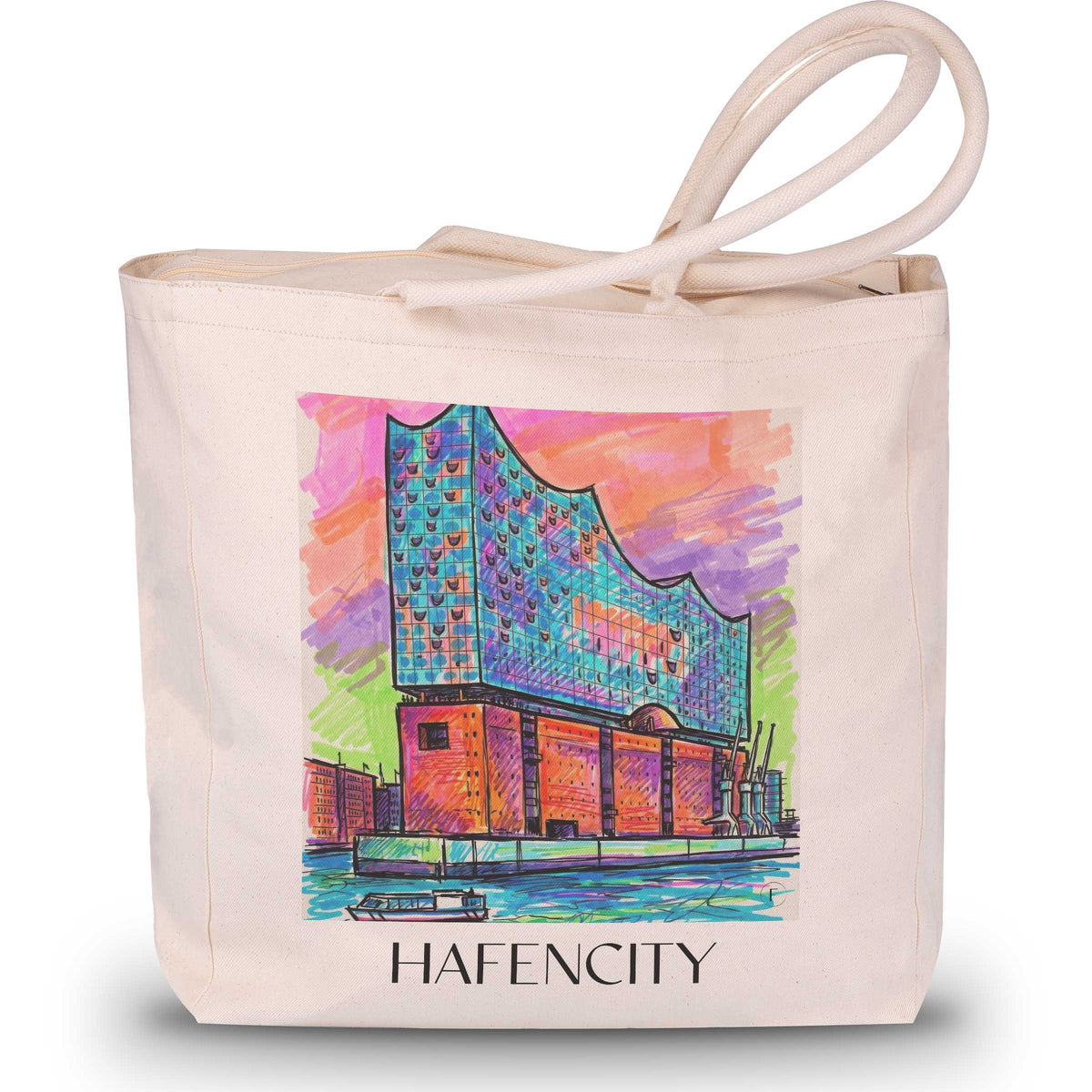 Hafencity Shopping Tasche - Hamburg - Deutschland Tote Bag - Einkaufstasche im Tag Graffiti Stil - favplace