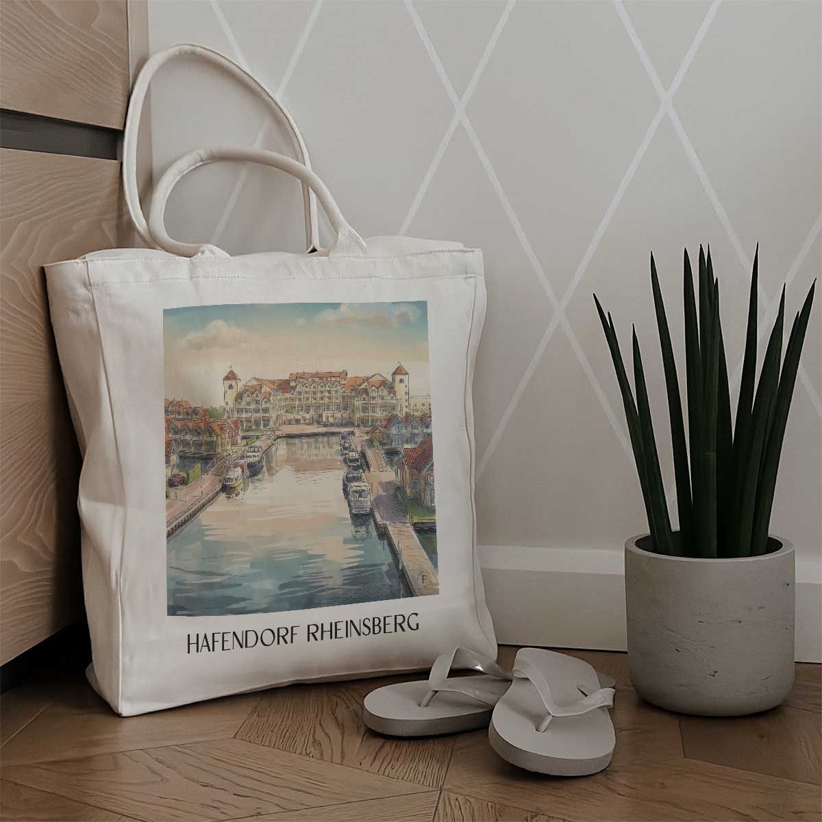 hafendorf-rheinsberg-brandenburg-deutschland-einkaufstasche-aquarell