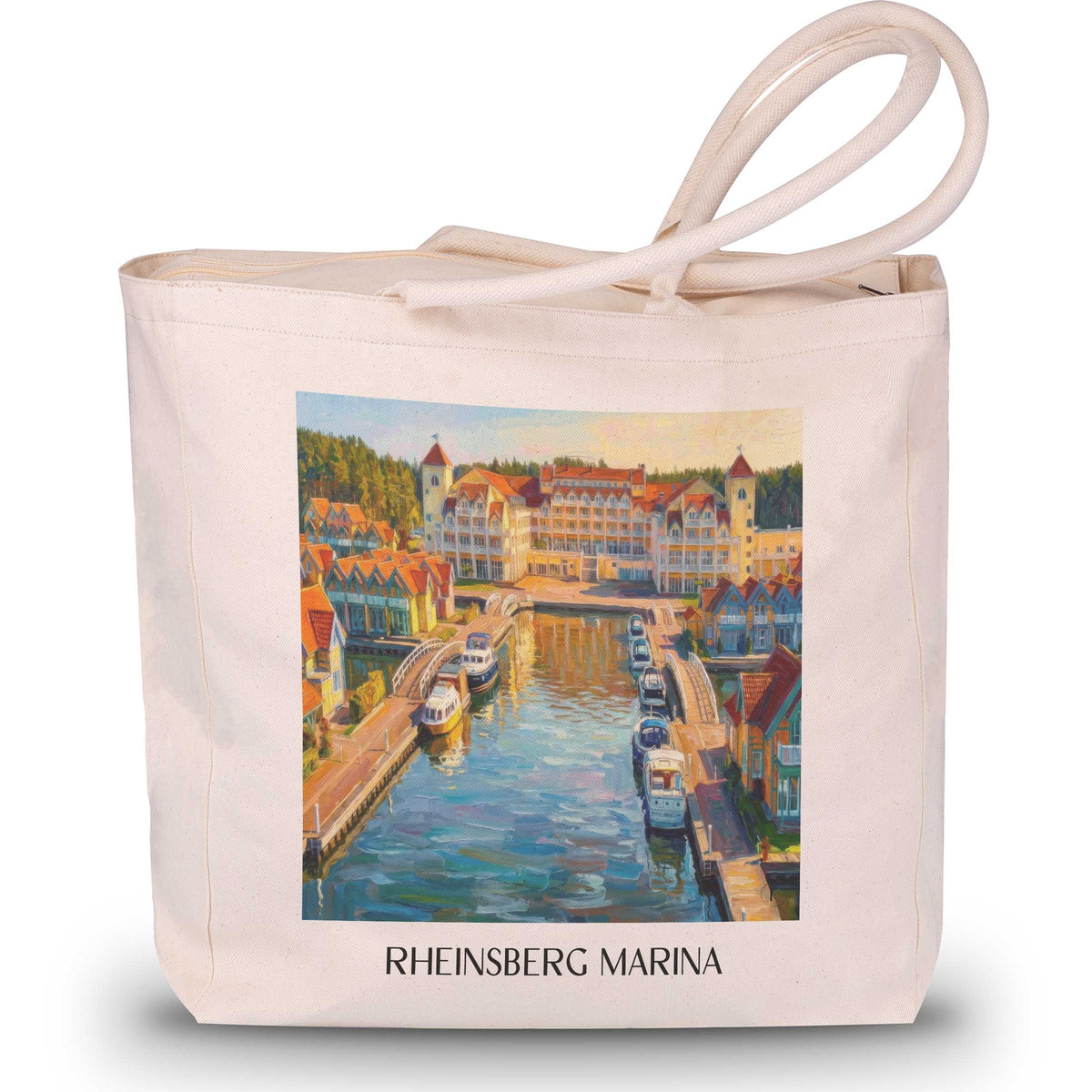 Hafendorf Rheinsberg Shopping Tasche - Brandenburg - Deutschland Tote Bag - Einkaufstasche im Ölgemälde Stil - favplace
