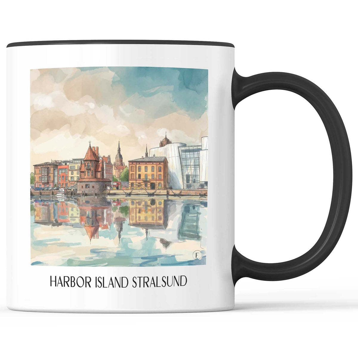 Hafeninsel Kaffeebecher - Stralsund - Deutschland Becher - Kaffeetasse im Aquarell Stil - favplace
