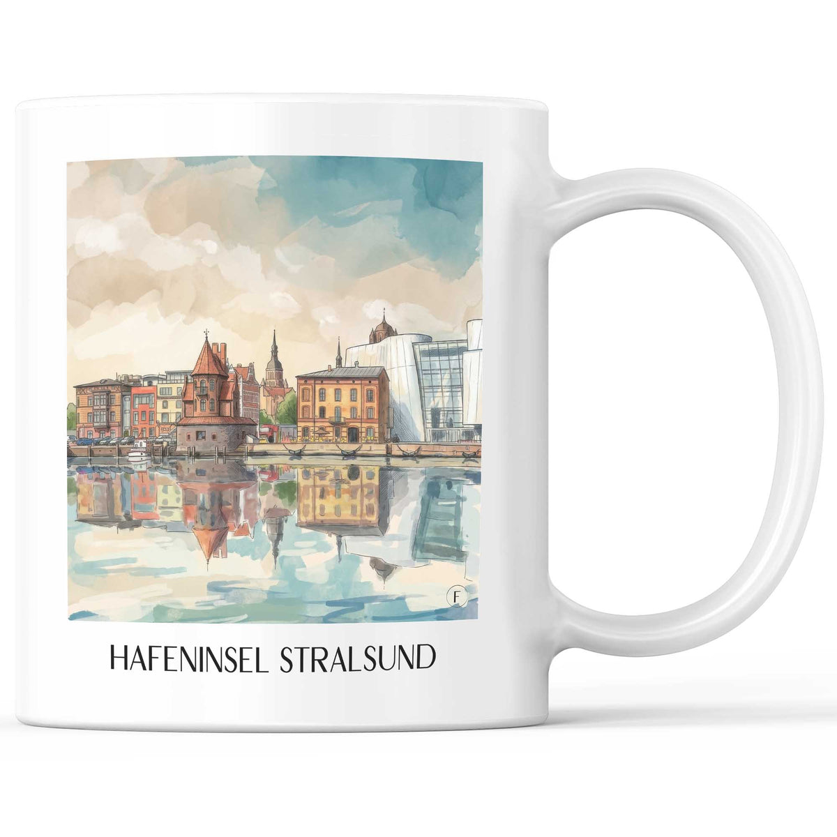 Hafeninsel Kaffeebecher - Stralsund - Deutschland Becher - Kaffeetasse im Aquarell Stil - favplace
