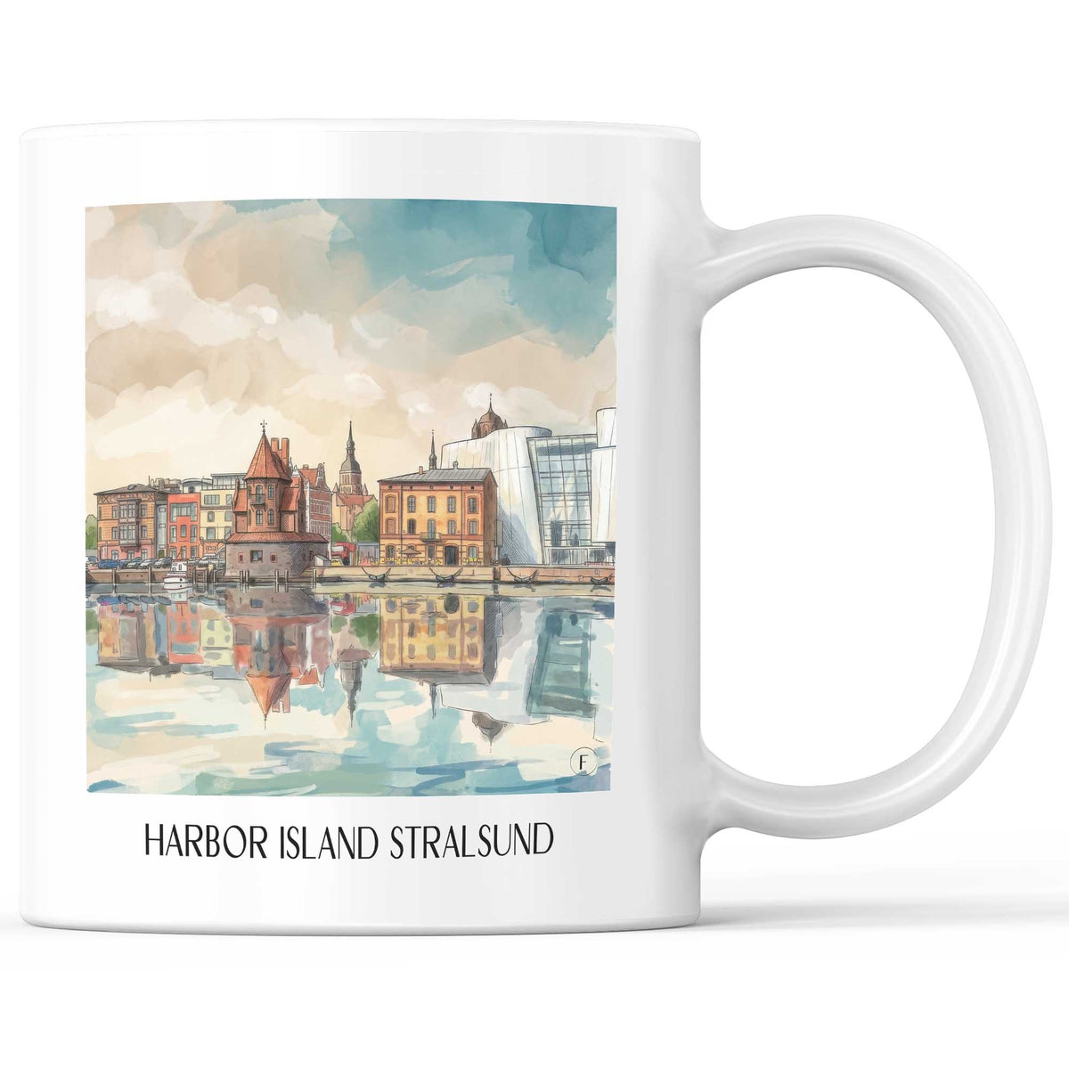 Hafeninsel Kaffeebecher - Stralsund - Deutschland Becher - Kaffeetasse im Aquarell Stil - favplace