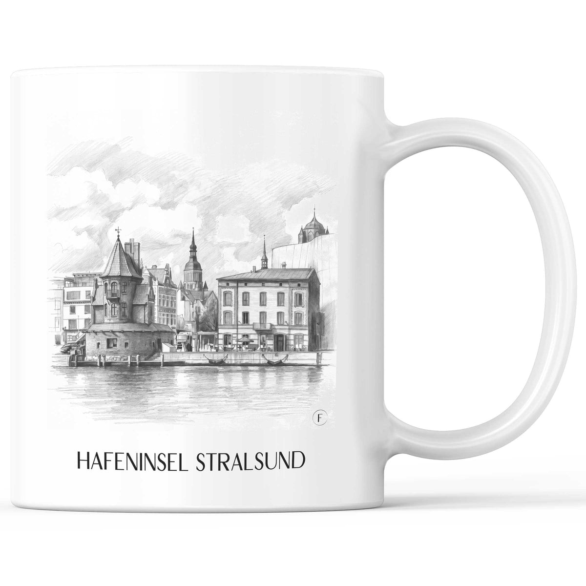 Hafeninsel Kaffeebecher - Stralsund - Deutschland Becher - Kaffeetasse im Zeichnung Stil