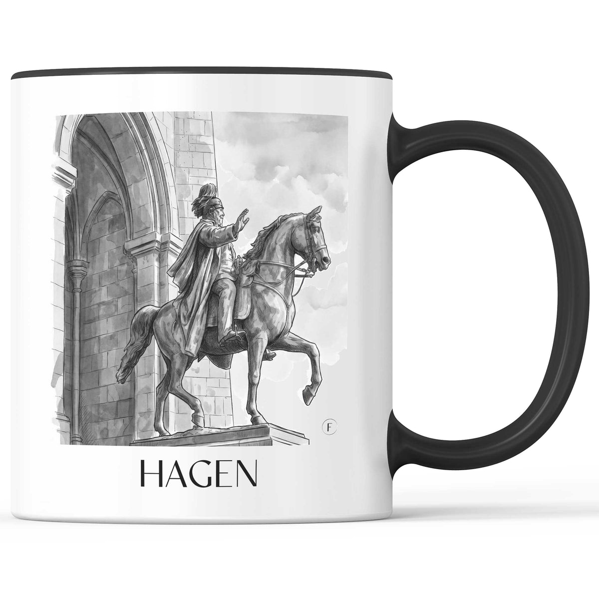 Hagen Kaffeebecher - Sauerland - Deutschland Becher - Kaffeetasse im Aquarell Schwarz-Weiß Stil - favplace