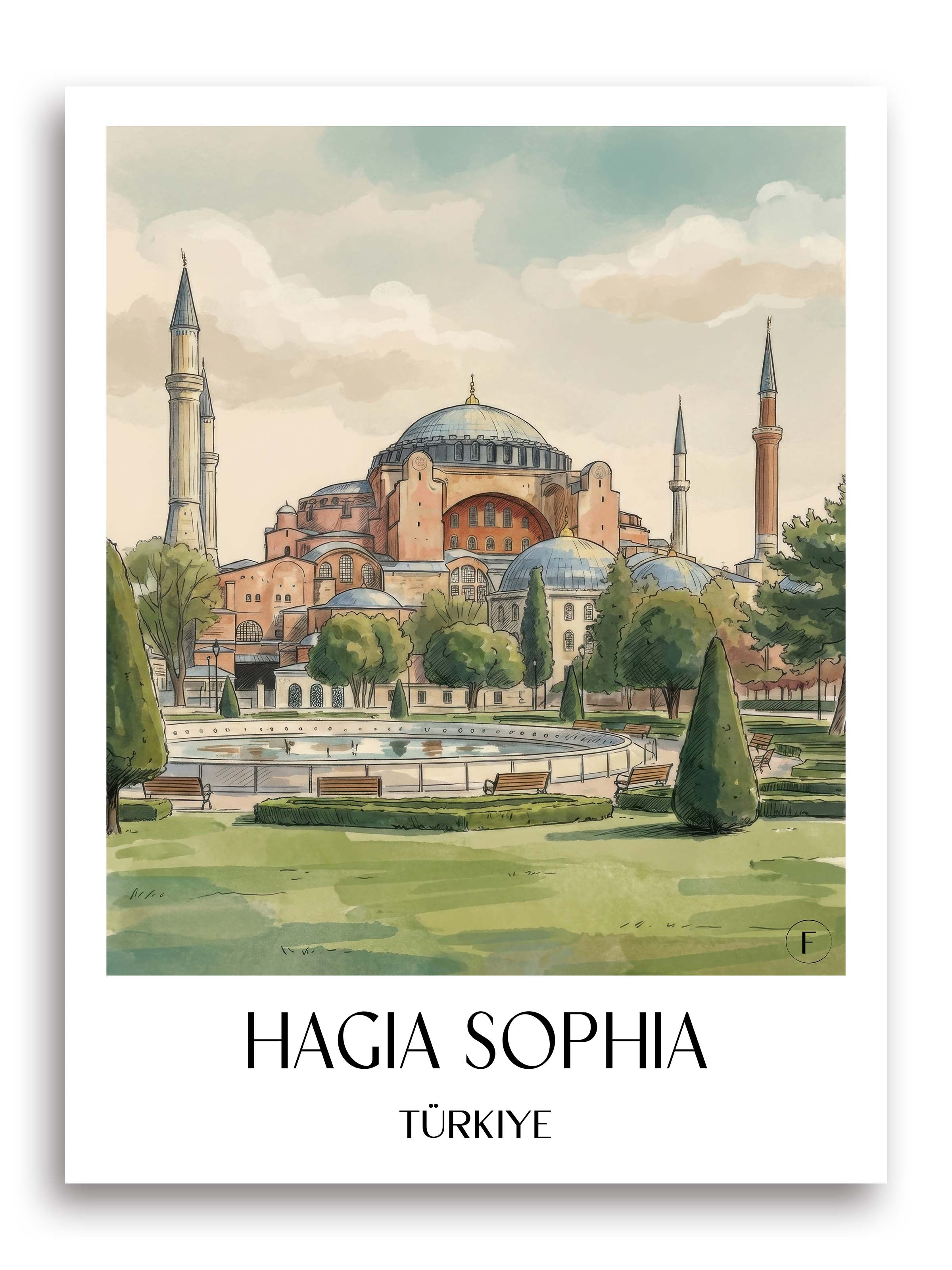 Hagia Sophia Poster - Türkei Kunstdruck - Aquarell von A4 bis A1 - favplace