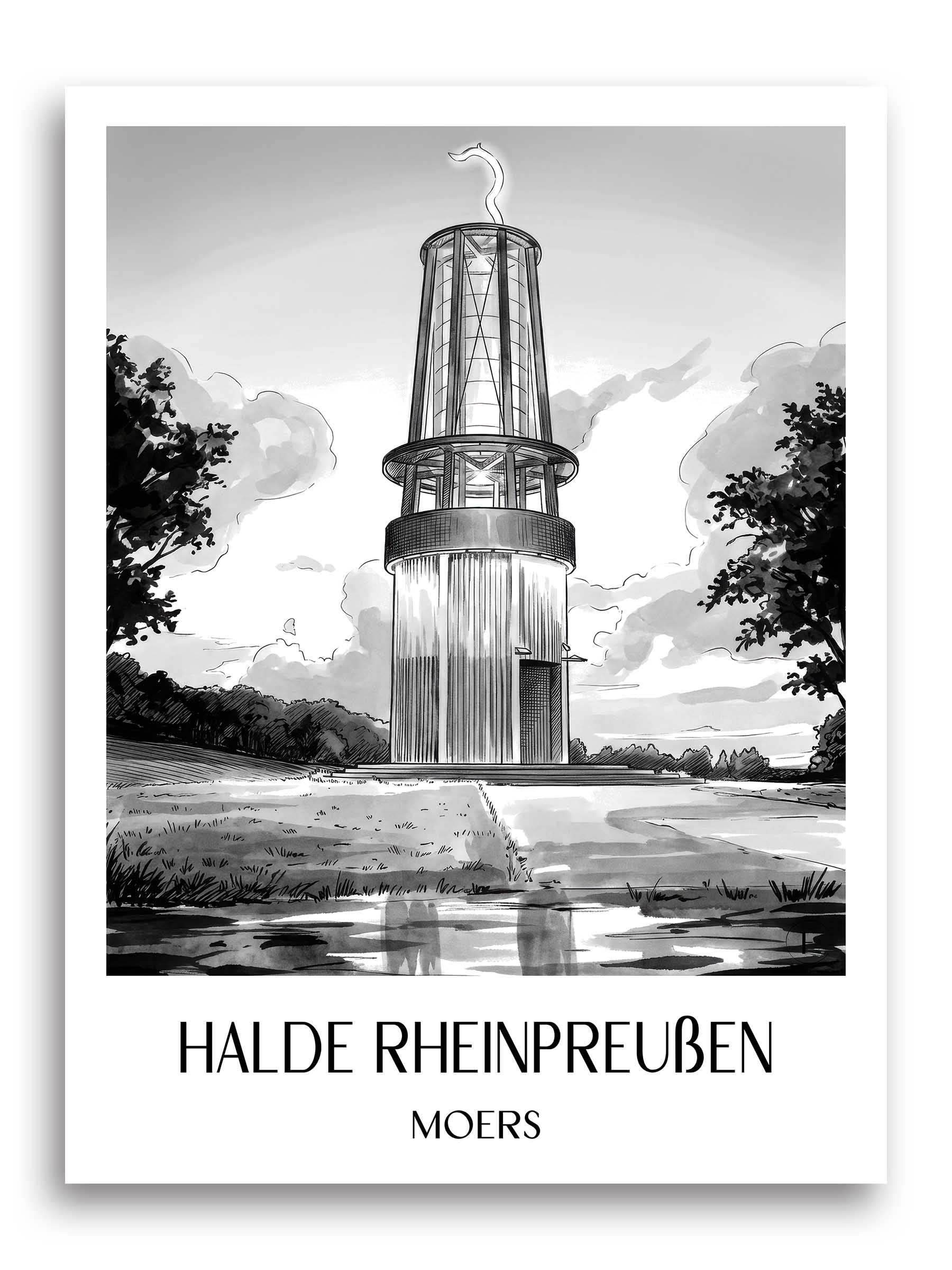 halde-rheinpreußen-moers-deutschland-poster-aquarell-schwarz-weiss