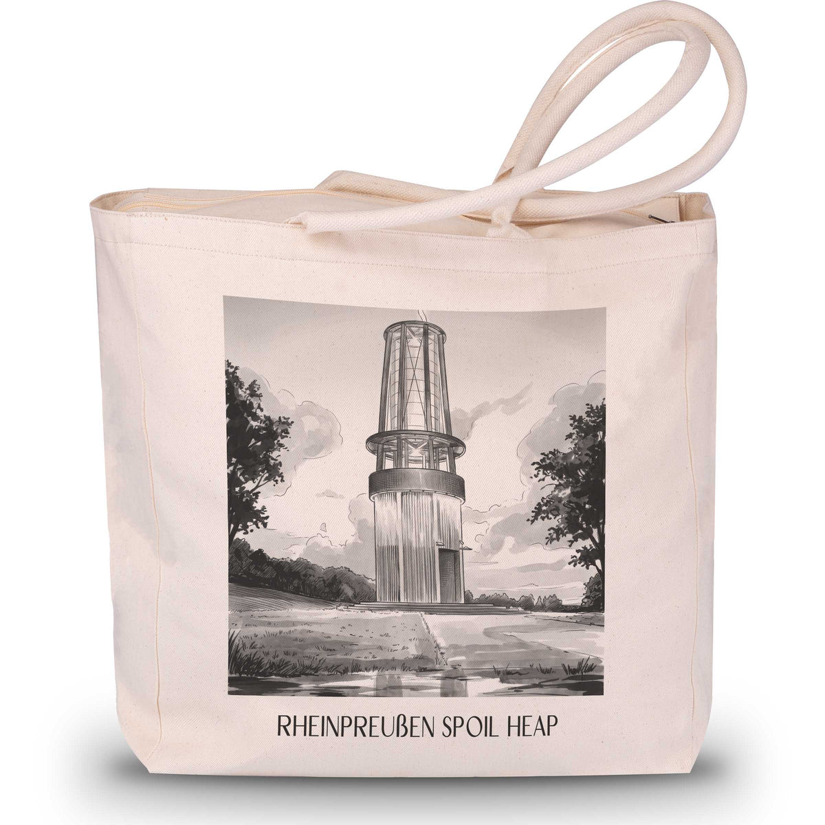 Halde Rheinpreußen Shopping Tasche - Moers - Deutschland Tote Bag - Einkaufstasche im Aquarell Schwarz-Weiß Stil - favplace