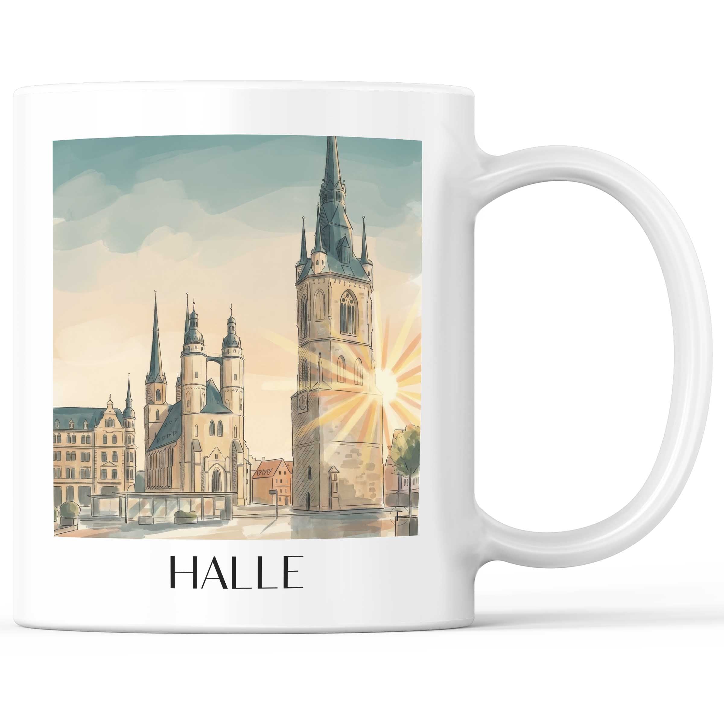 Halle Kaffeebecher - Sachsen-Anhalt - Deutschland Becher - Kaffeetasse im Aquarell Stil - favplace