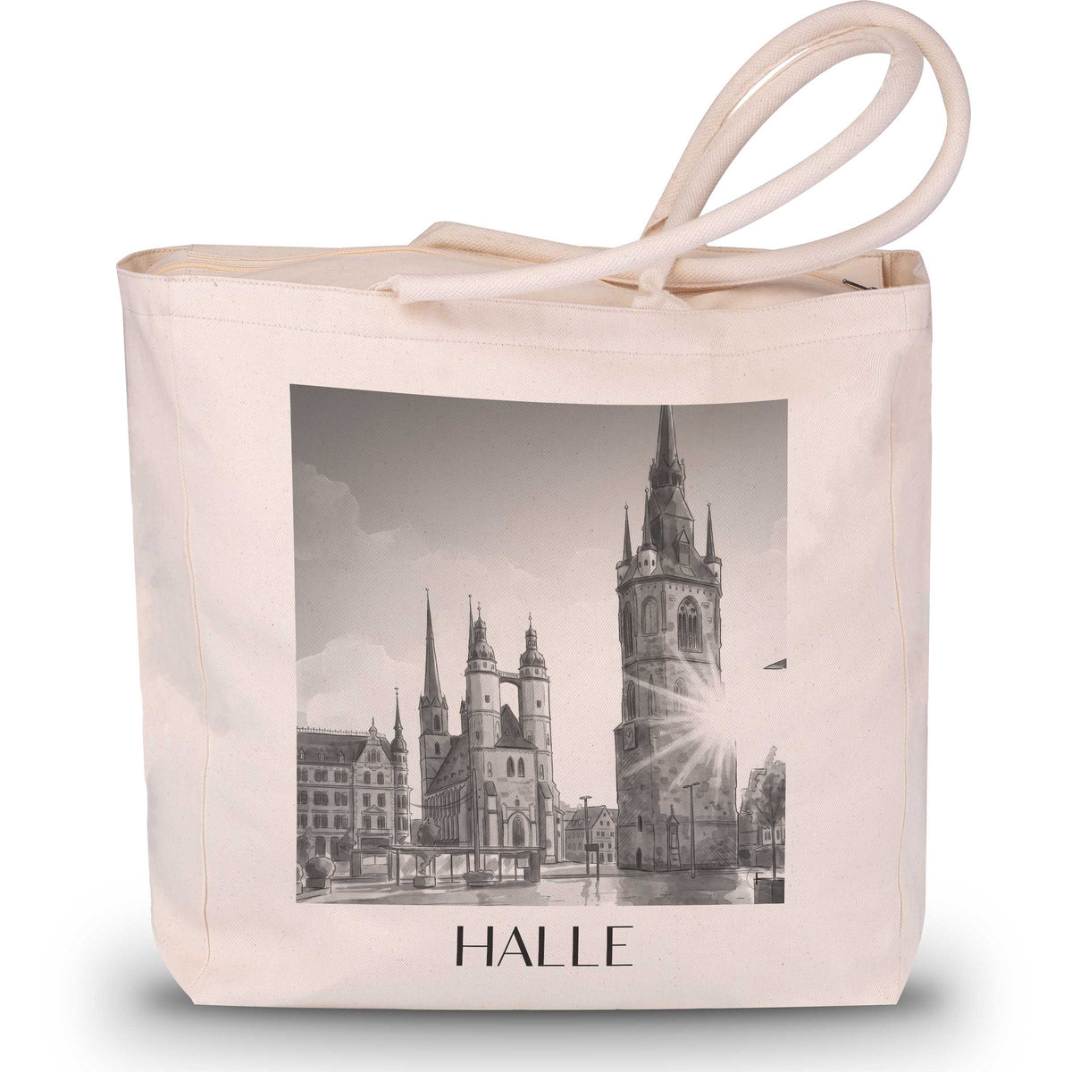 Halle Shopping Tasche - Sachsen-Anhalt - Deutschland Tote Bag - Einkaufstasche im Aquarell Schwarz-Weiß Stil - favplace
