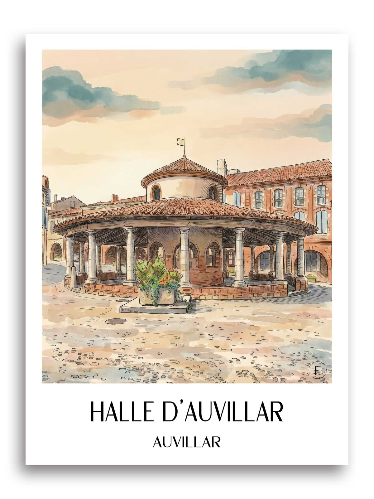 halle-d'auvillar-auvillar-frankreich-poster-aquarell