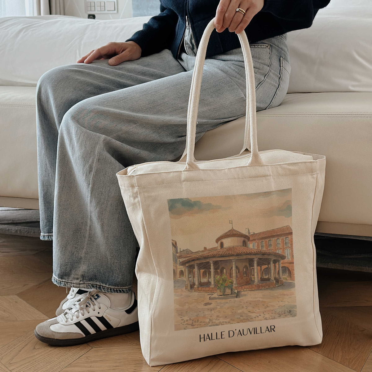 halle-d'auvillar-auvillar-frankreich-einkaufstasche-aquarell