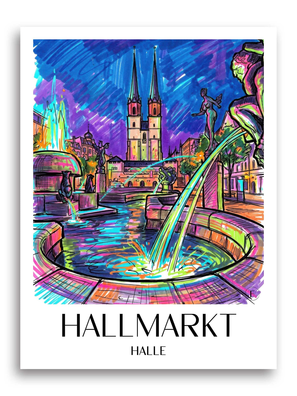 Hallmarkt Poster - Halle - Deutschland Kunstdruck - Tag Graffiti von A4 bis A1 - favplace