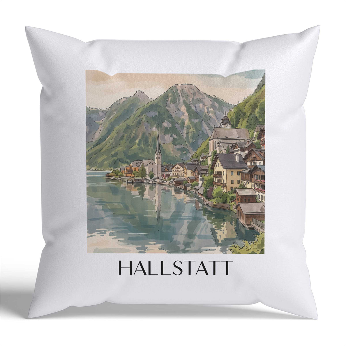 hallstatt-österreich-österreich-kissenbezug-aquarell