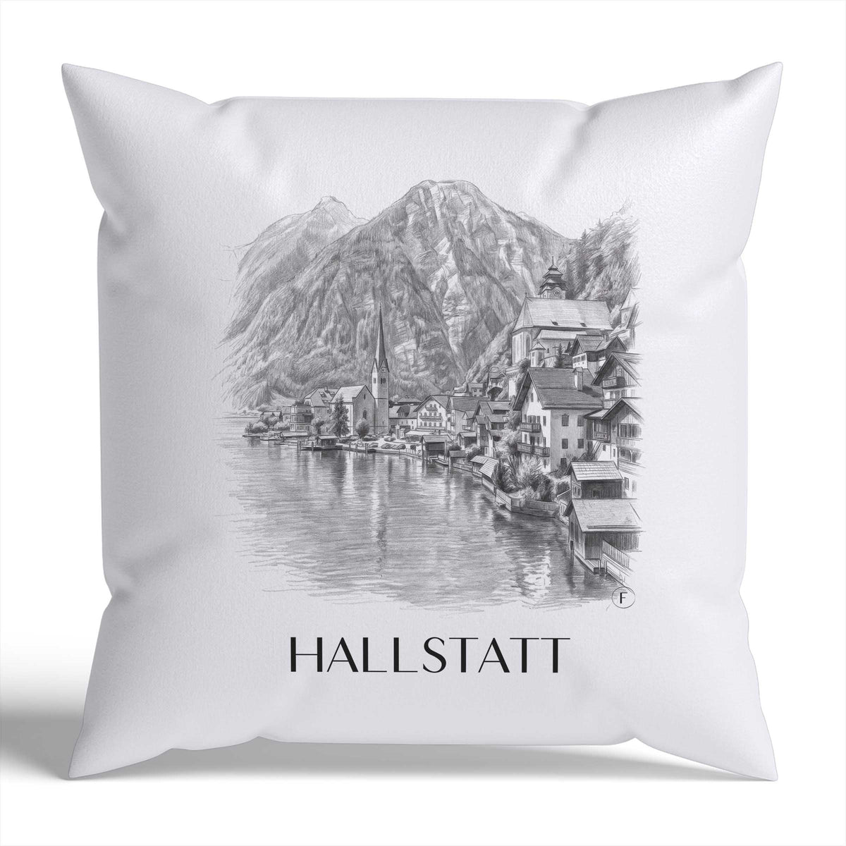 Hallstatt Kissenhülle - Zierkissen Bezug - Österreich - Österreich Kissen bzw. Kissenbezug im Zeichnung Stil - favplace