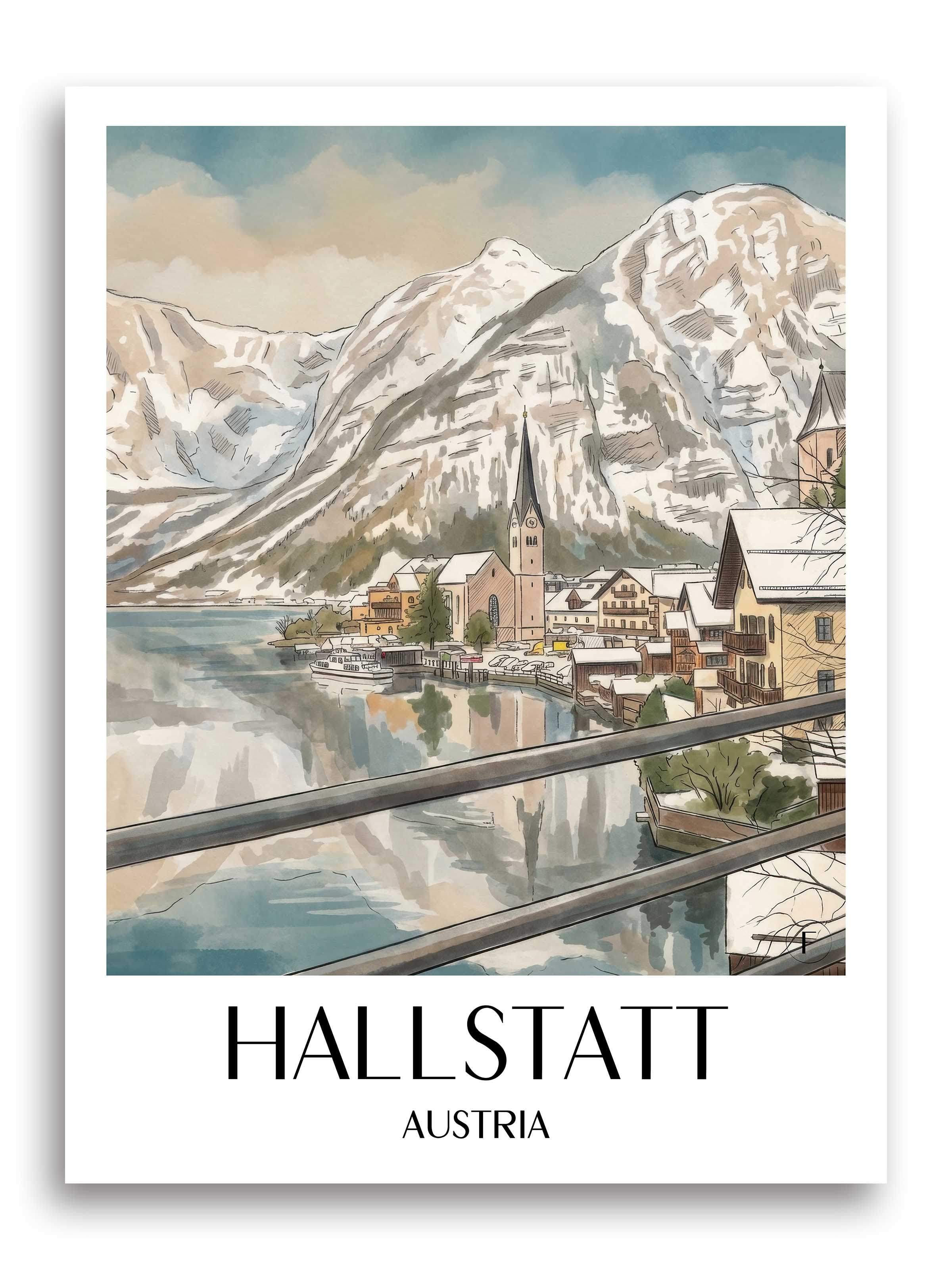 Hallstatt Poster - Österreich - Österreich Kunstdruck - Aquarell von A4 bis A1 - favplace